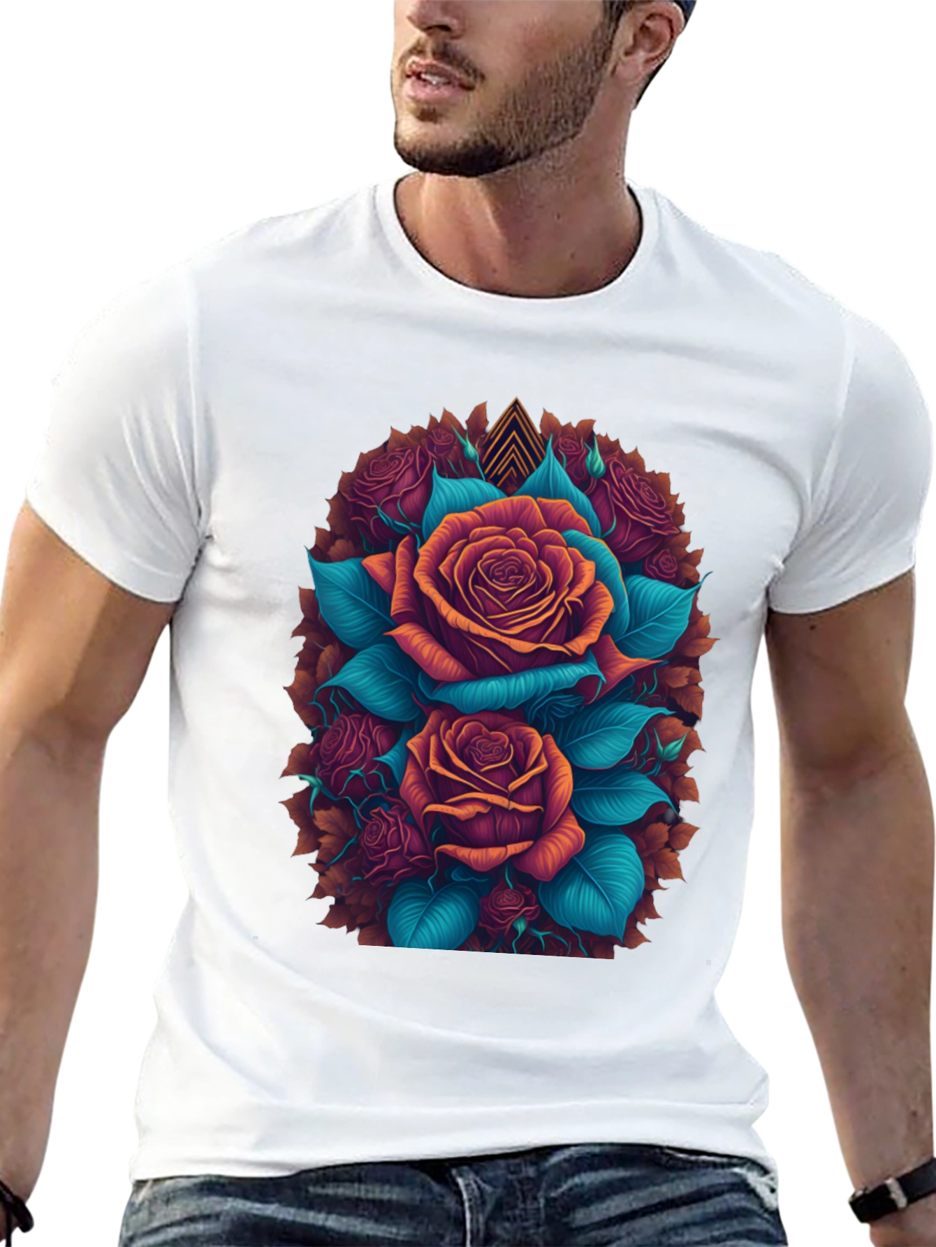 Camiseta Negra con Diseño Floral de Rosas