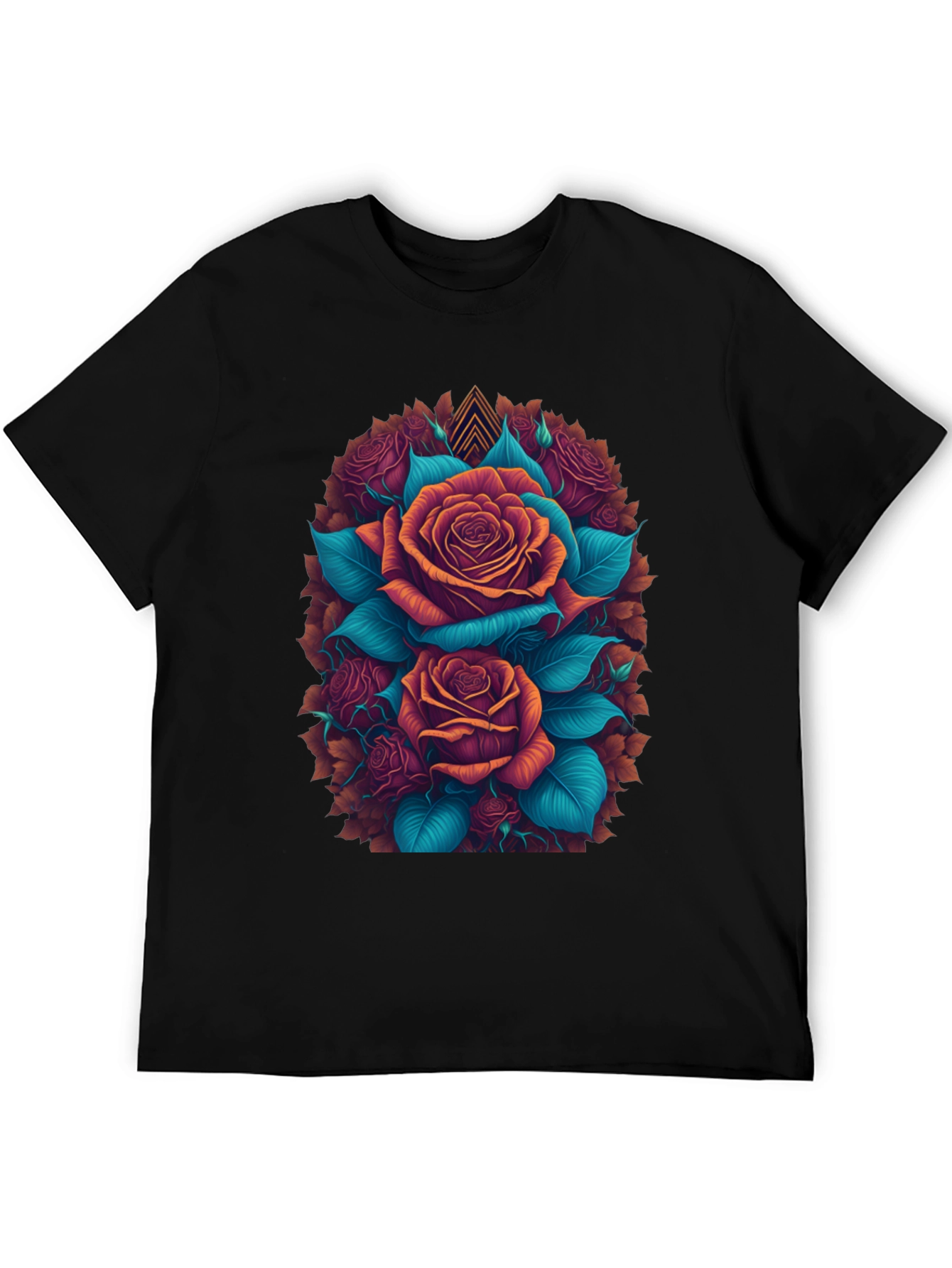 Camiseta Negra con Diseño Floral de Rosas
