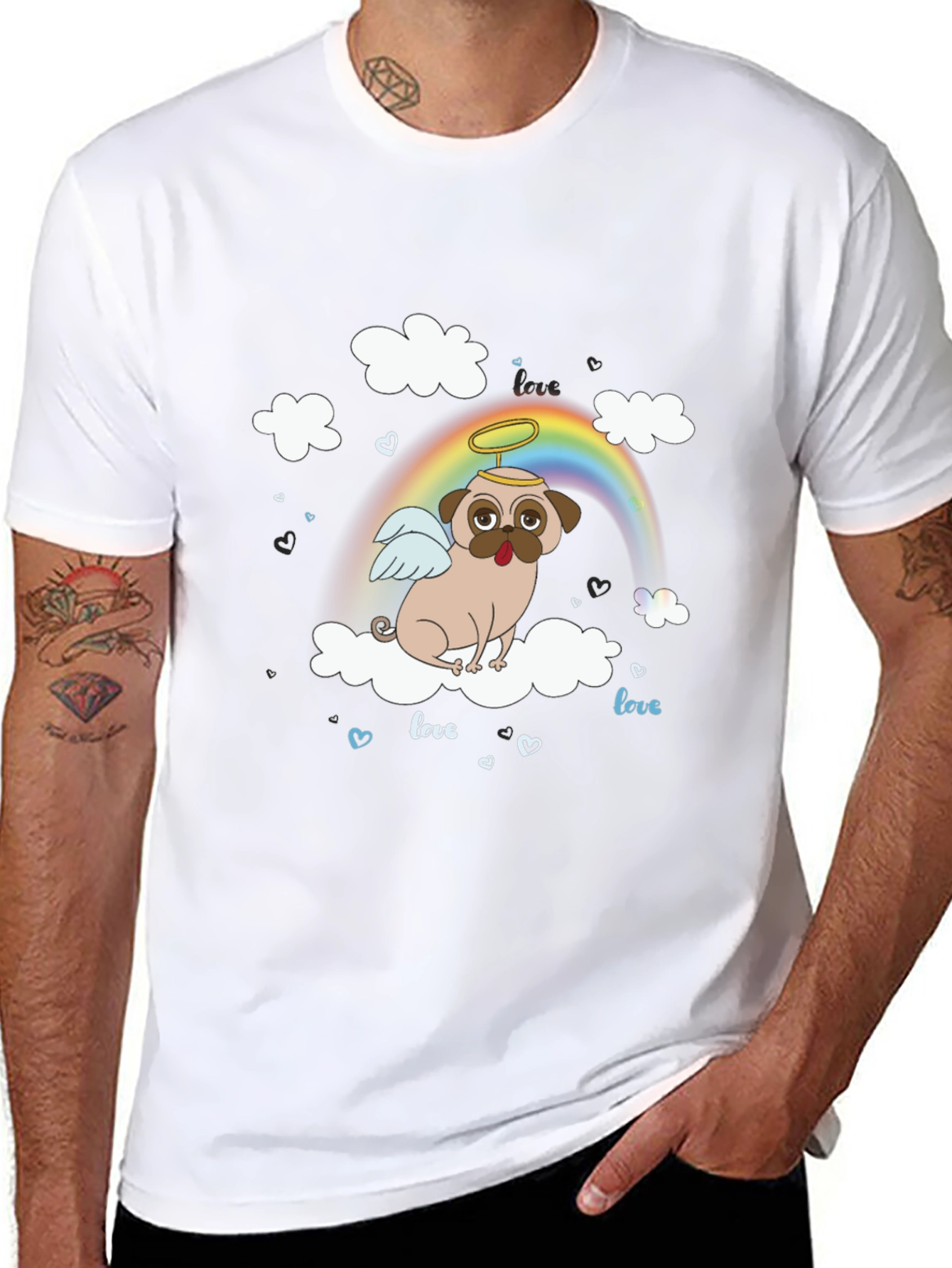 Camiseta Negra con Diseño de Pug Ángel Amoroso