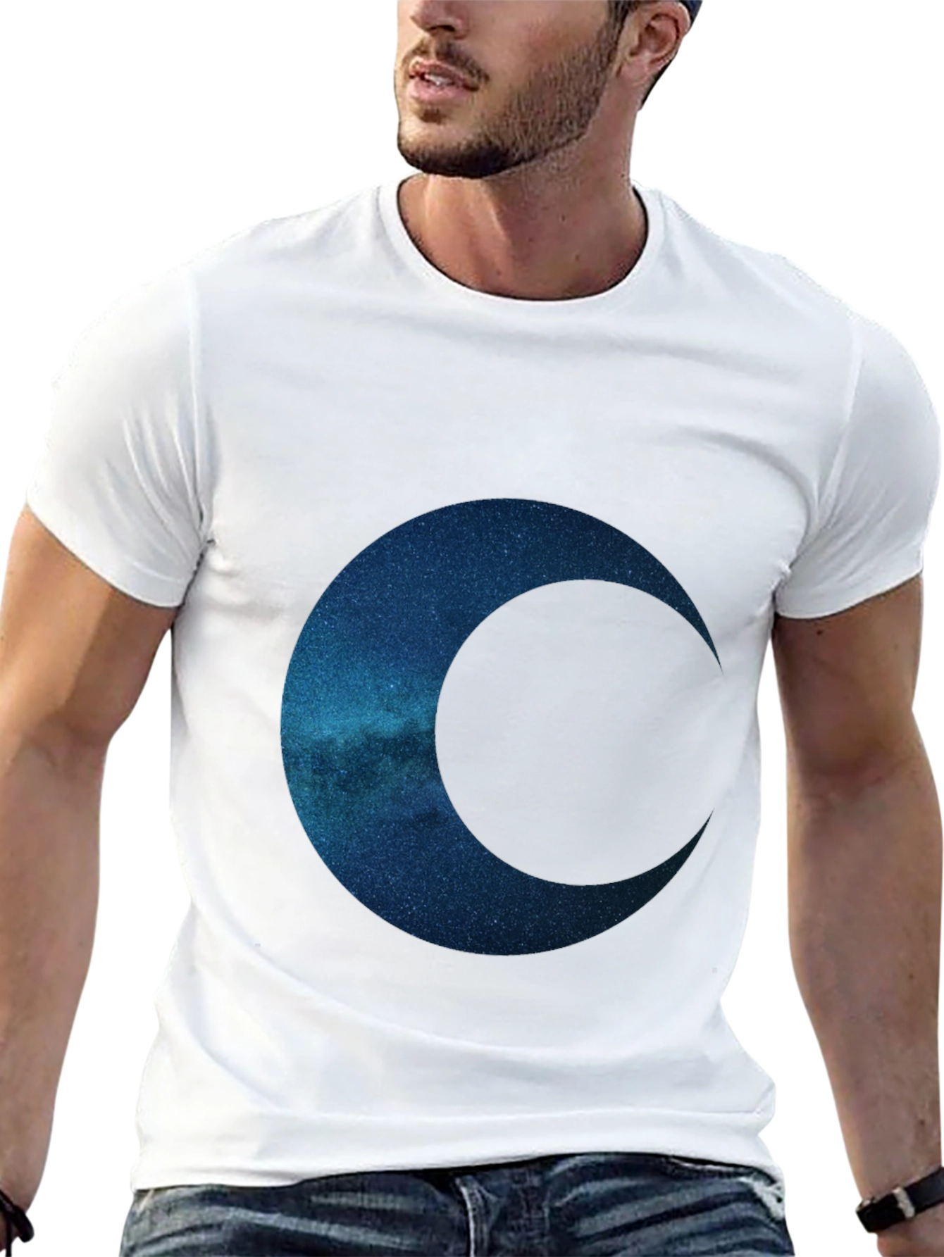 Camiseta Negra con Diseño de Luna Galáctica