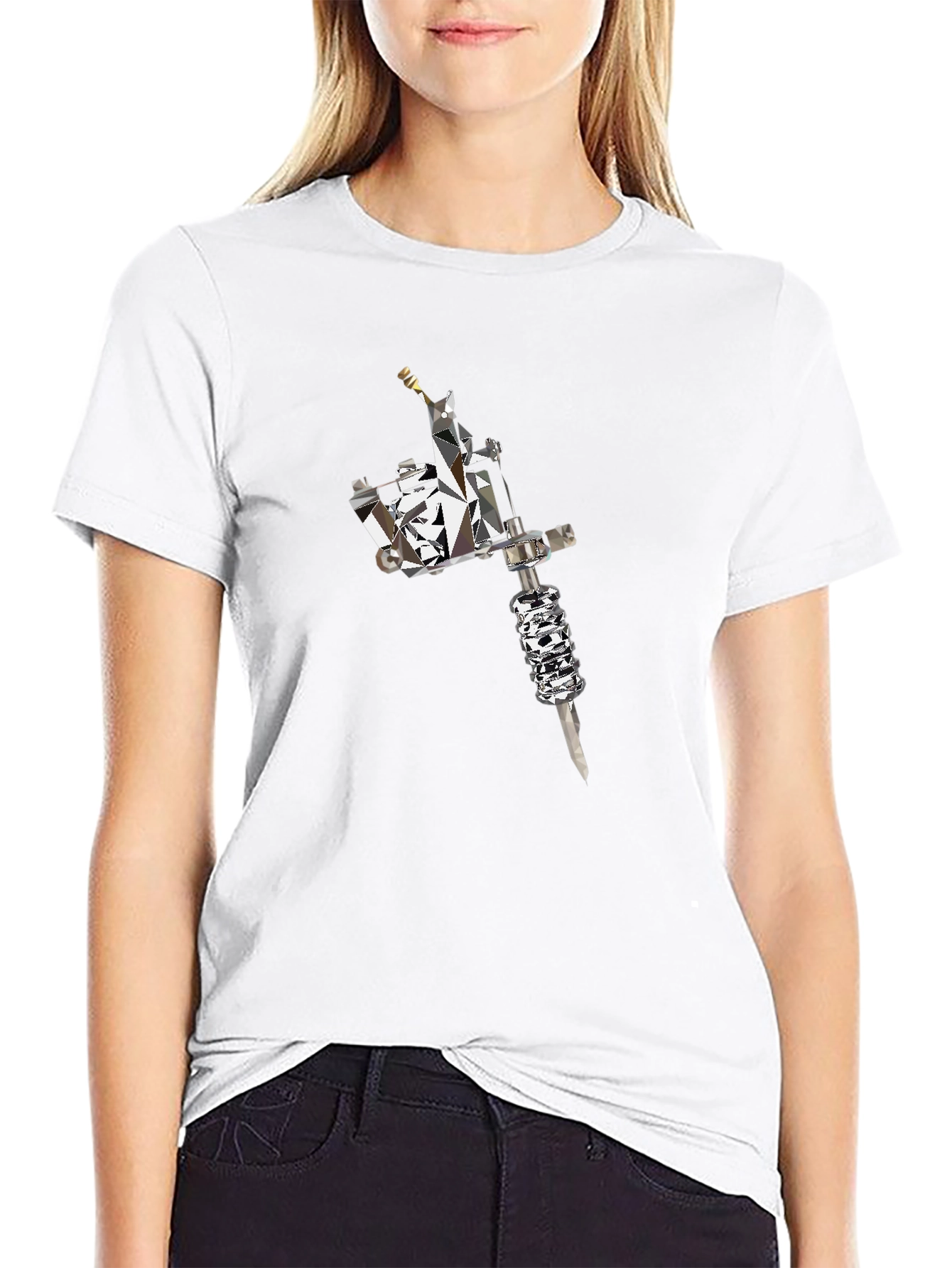 Camiseta Negra con Diseño de Máquina de Tatuaje