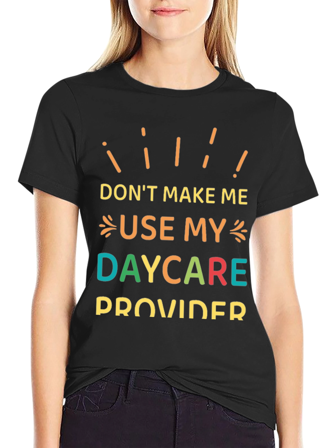 Camiseta Negra con Mensaje Divertido: ¡Daycare Provider!