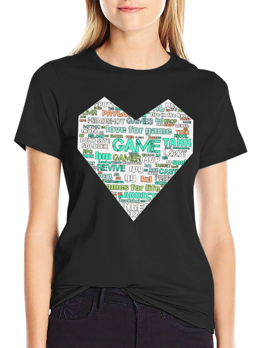 Camiseta Negra con Diseño Corazón Gamer