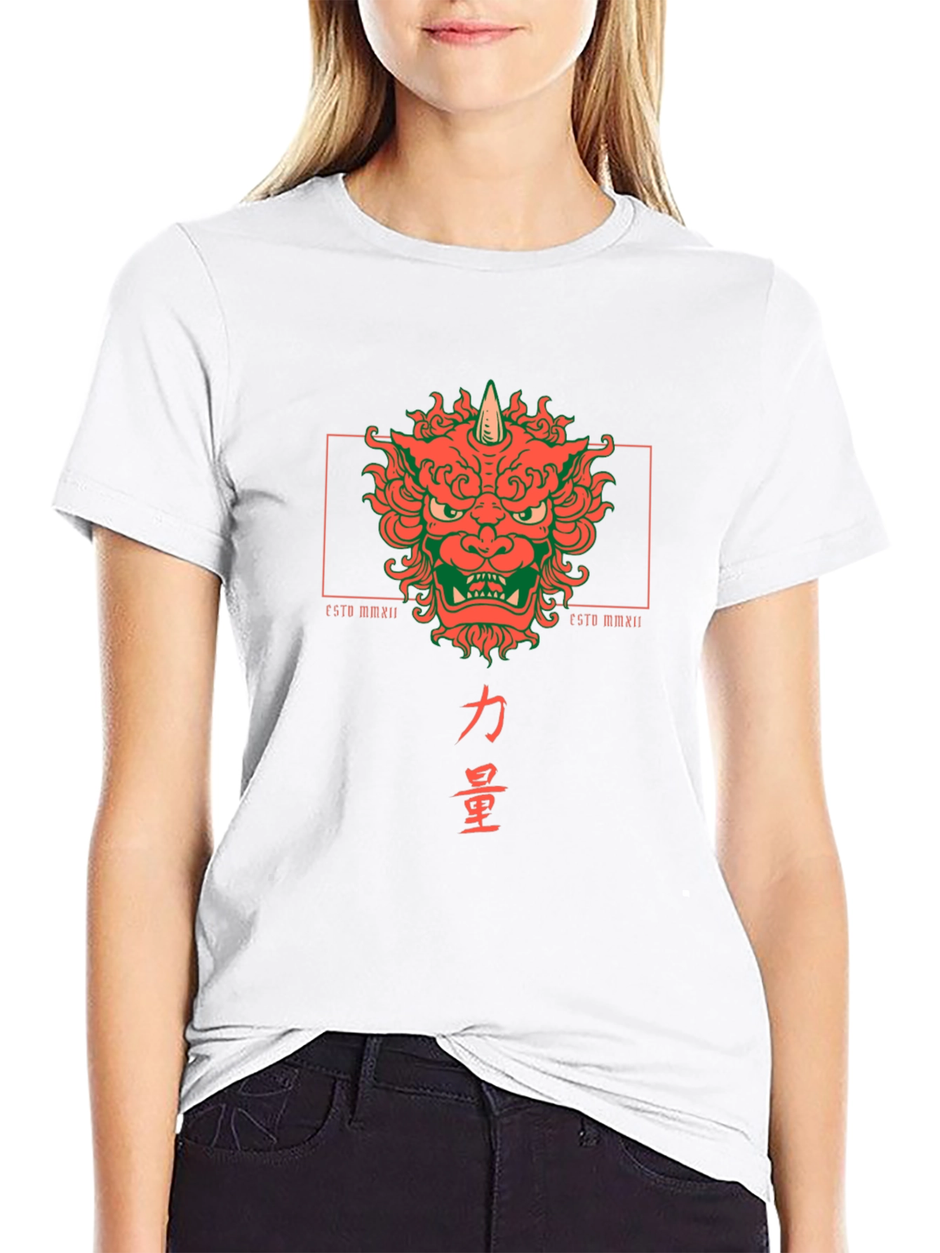 Camiseta Negra con Diseño Japonés de Oni y Kanji
