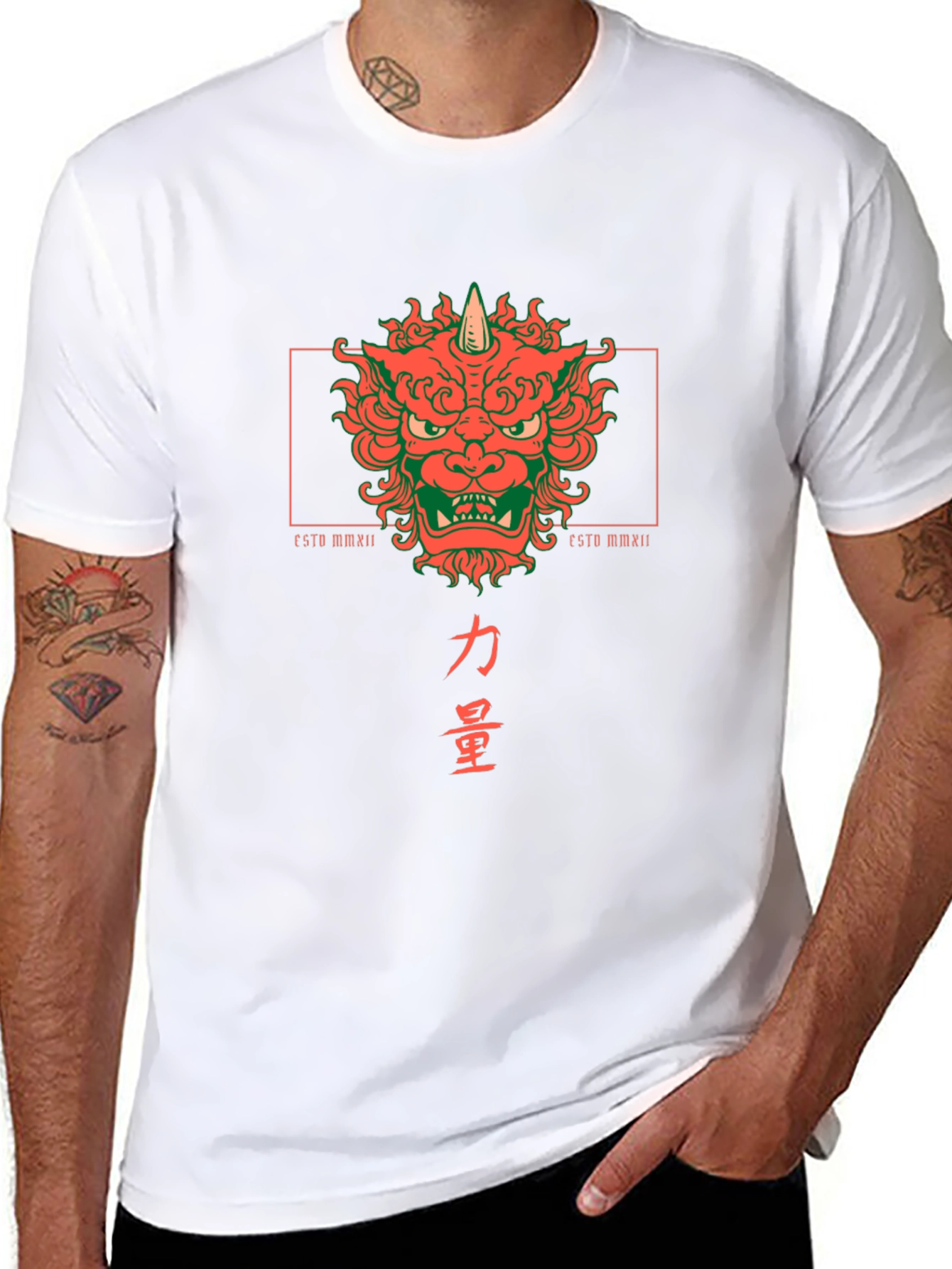 Camiseta Negra con Diseño Japonés de Oni y Kanji