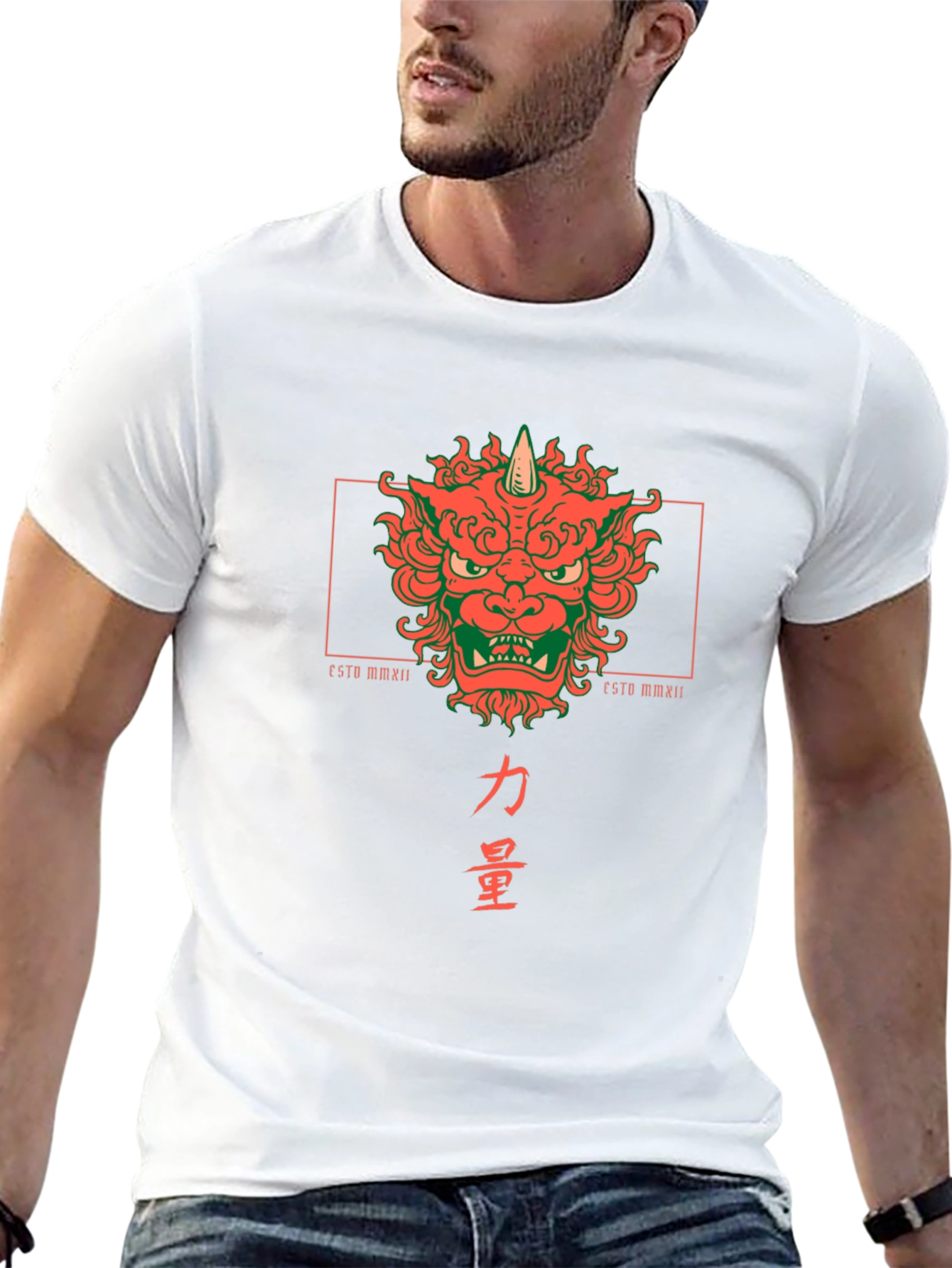 Camiseta Negra con Diseño Japonés de Oni y Kanji