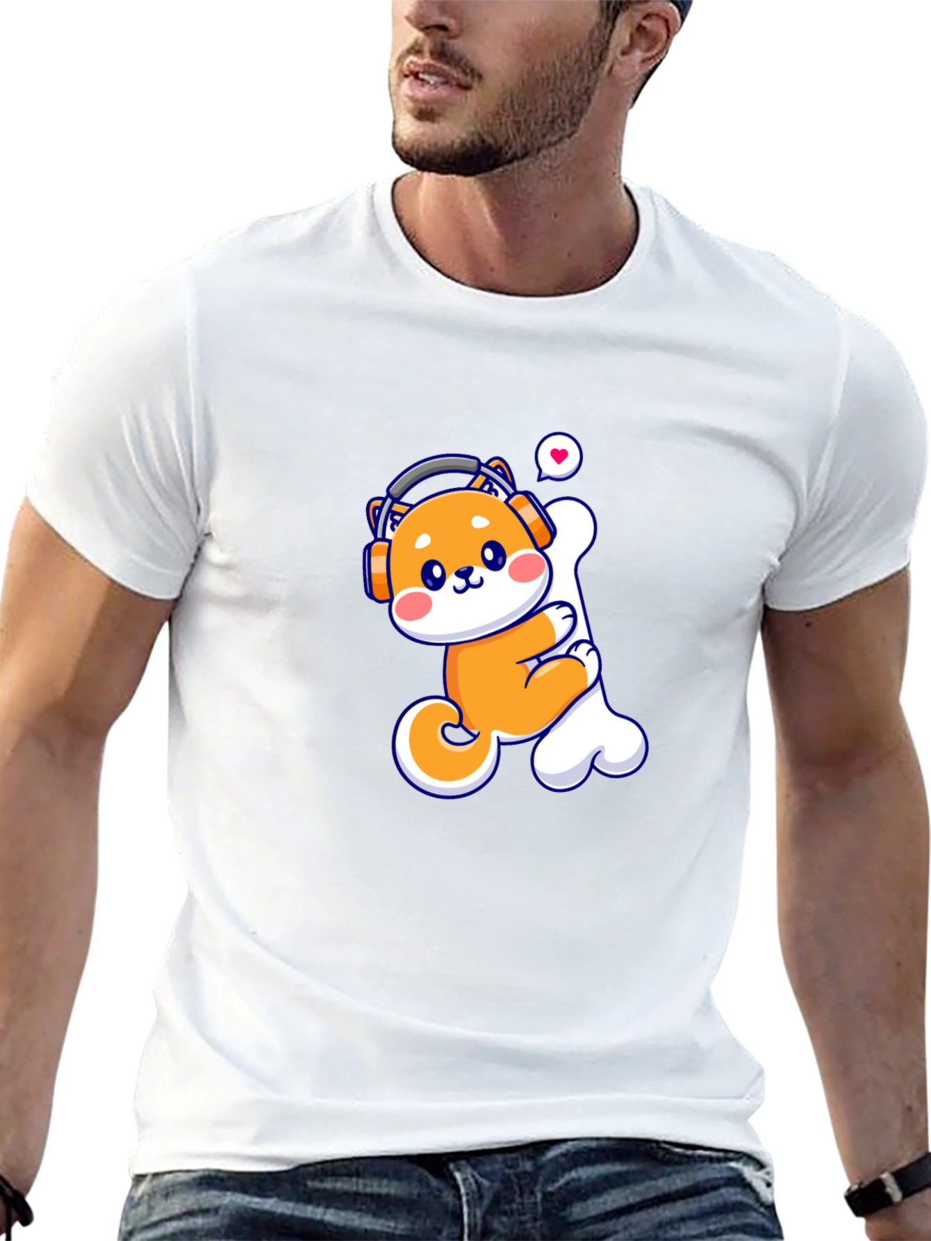 Camiseta Negra con Shiba Inu Amante de la Música