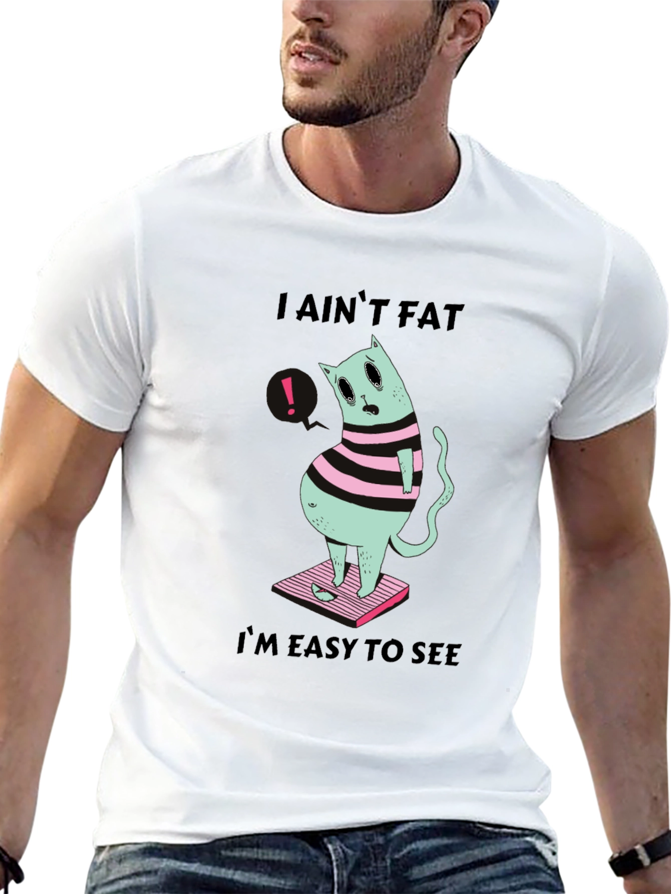 Camiseta Negra Gato Gordo - ¡Fácil de Ver!