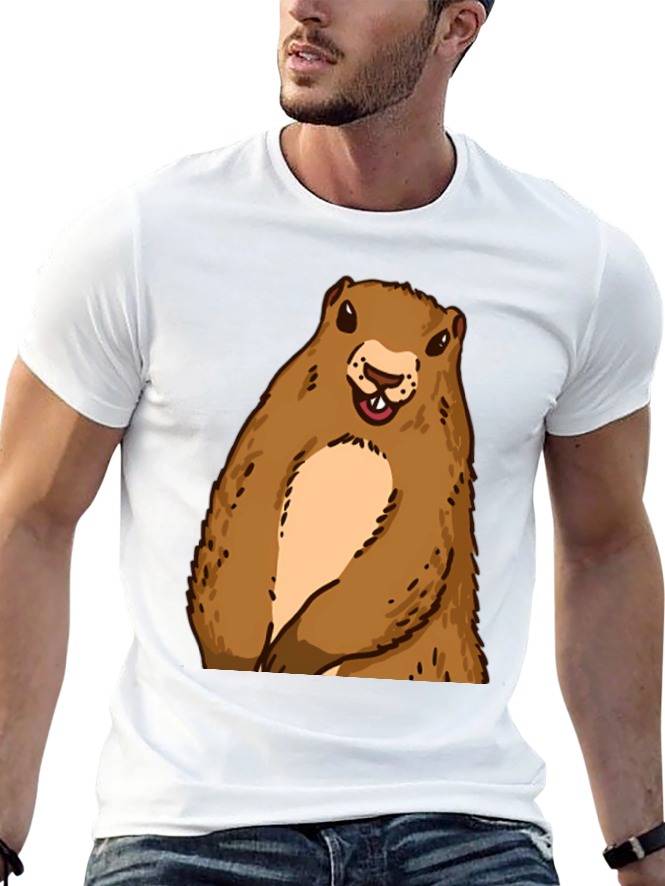 Camiseta Negra con Diseño de Marmota Sonriente