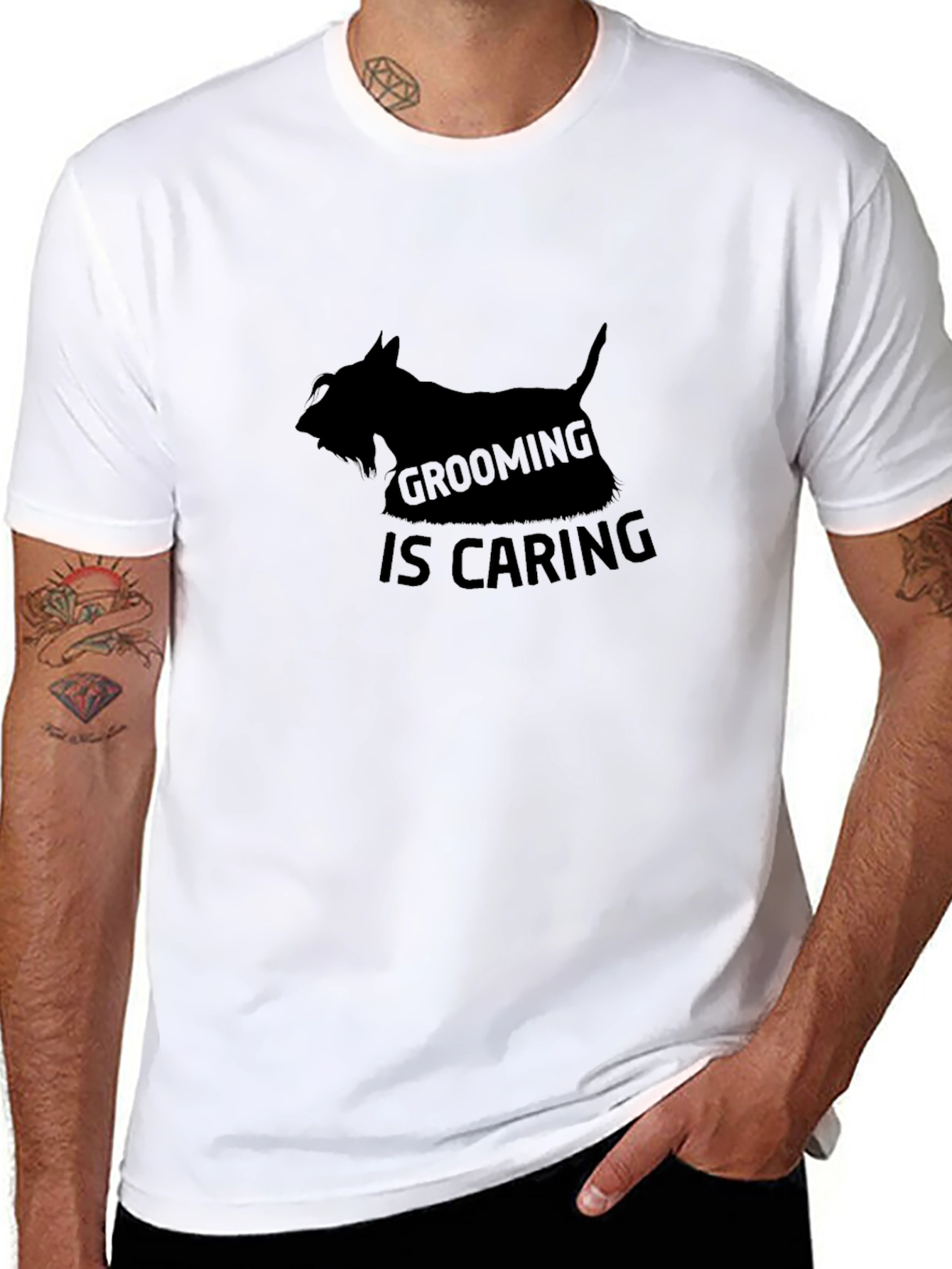 Camiseta Negra Grooming is Caring para Amantes de Mascotas