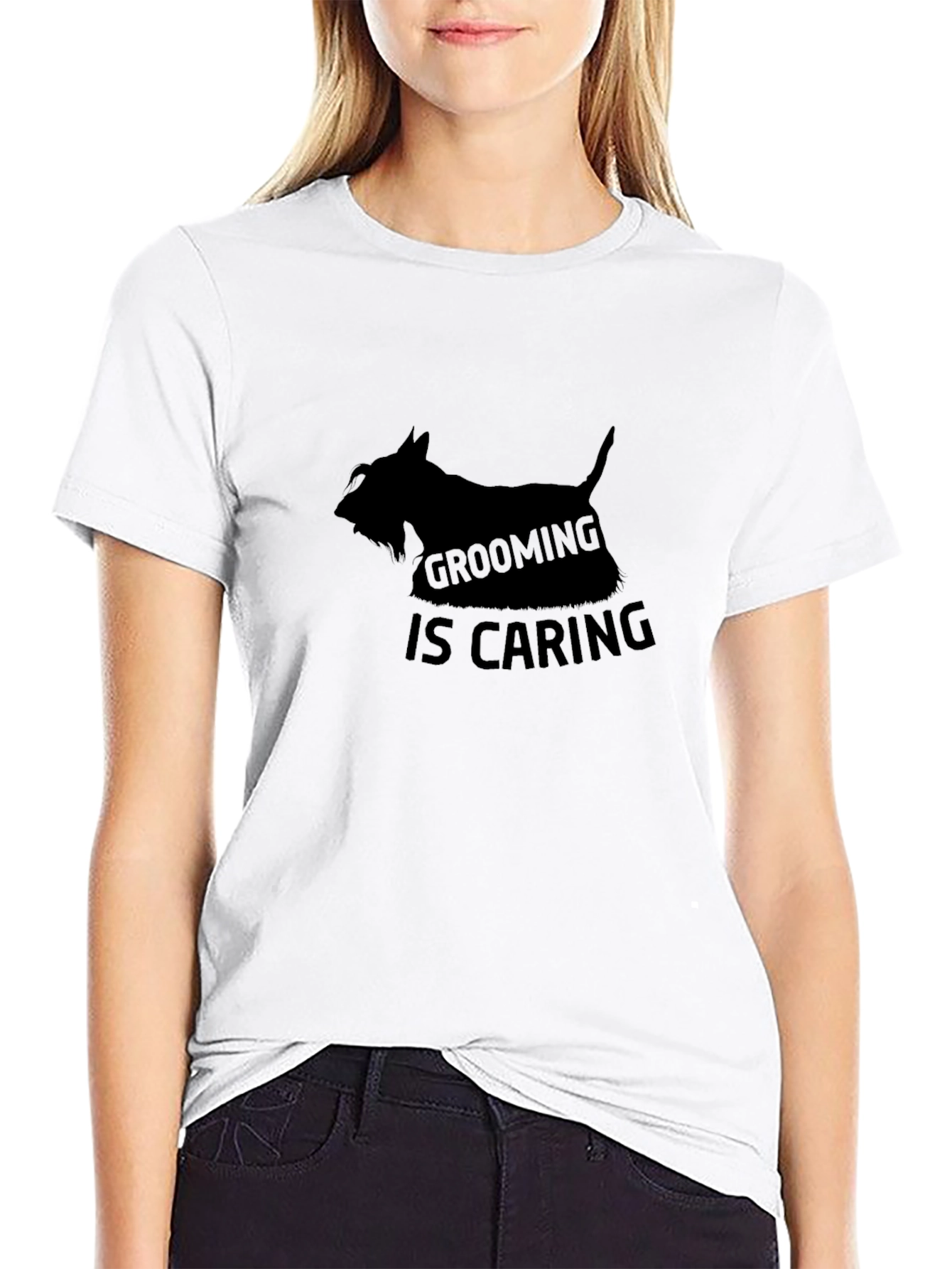 Camiseta Negra Grooming is Caring para Amantes de Mascotas