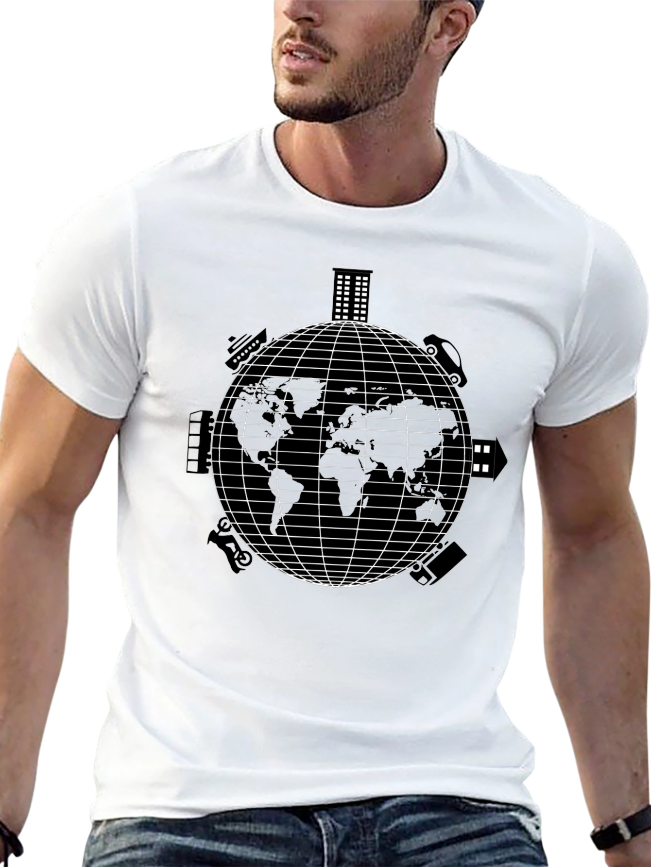 Camiseta Negra con Diseño de Mundo Urbano