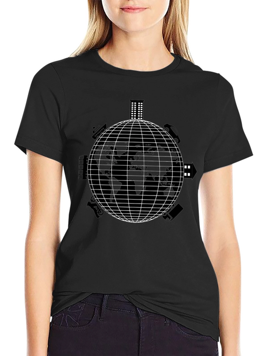 Camiseta Negra con Diseño de Mundo Urbano