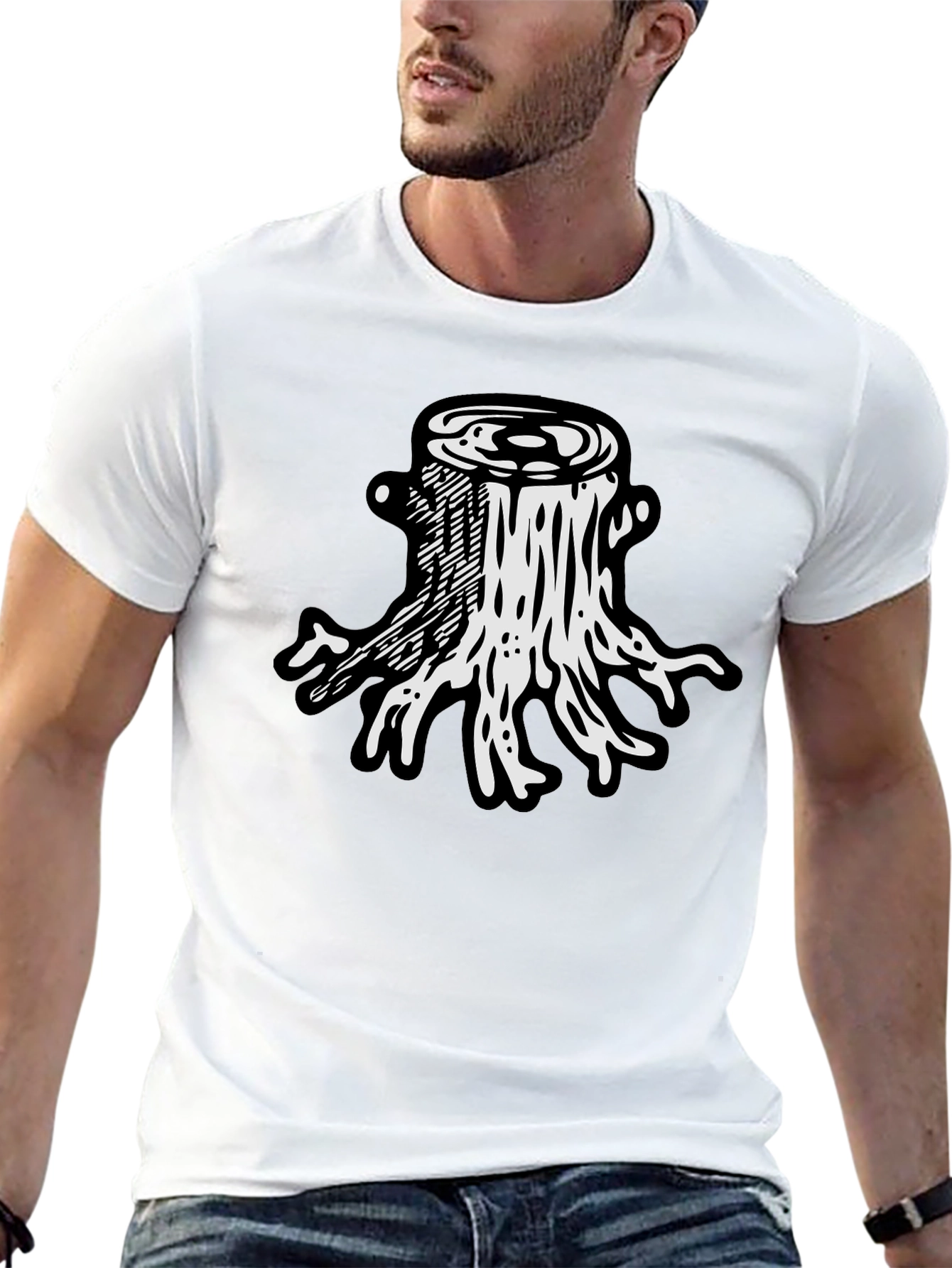 Camiseta Negra Diseño Tocón de Árbol