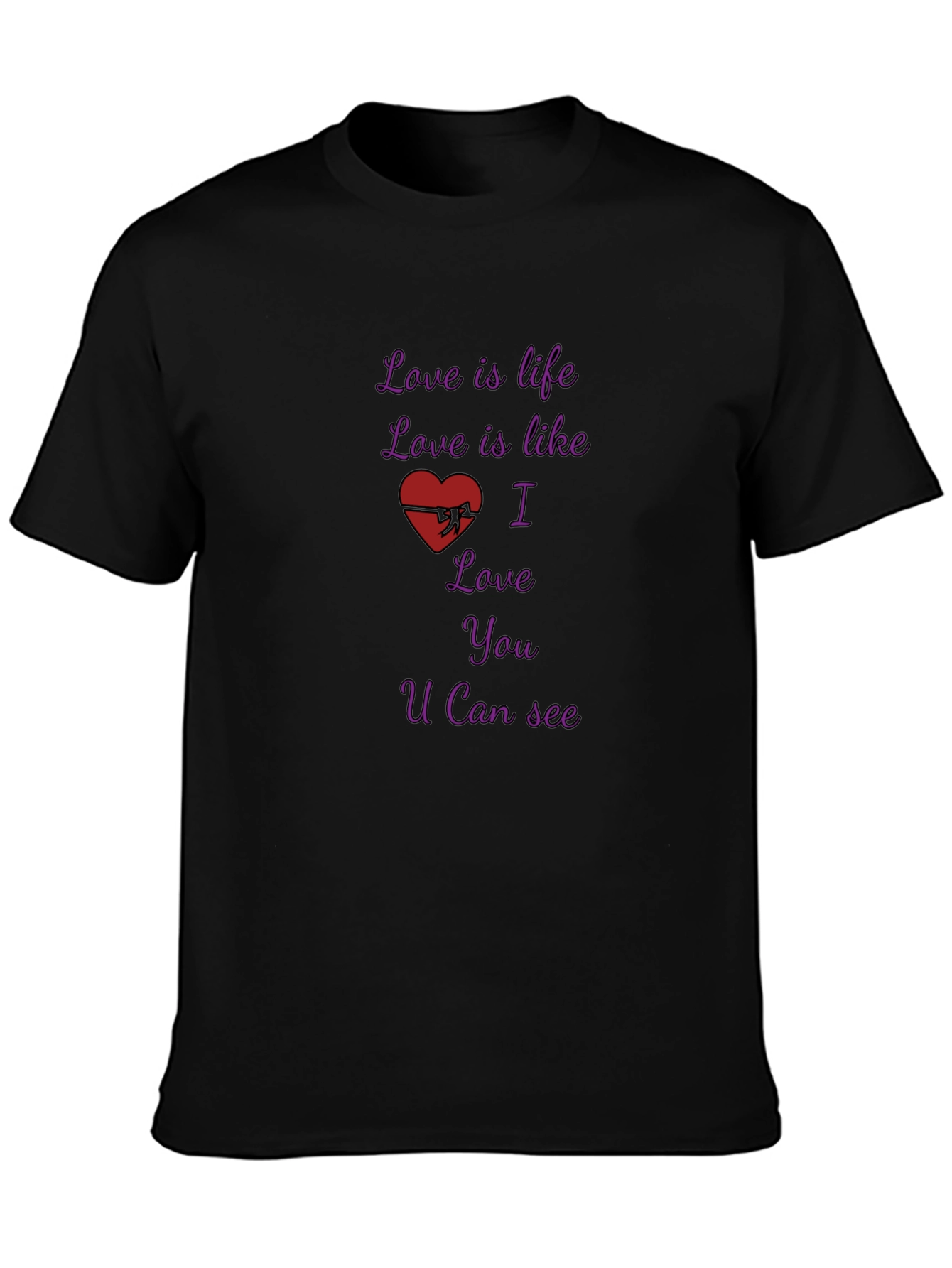 Camiseta Negra con Diseño Romántico Love is Life