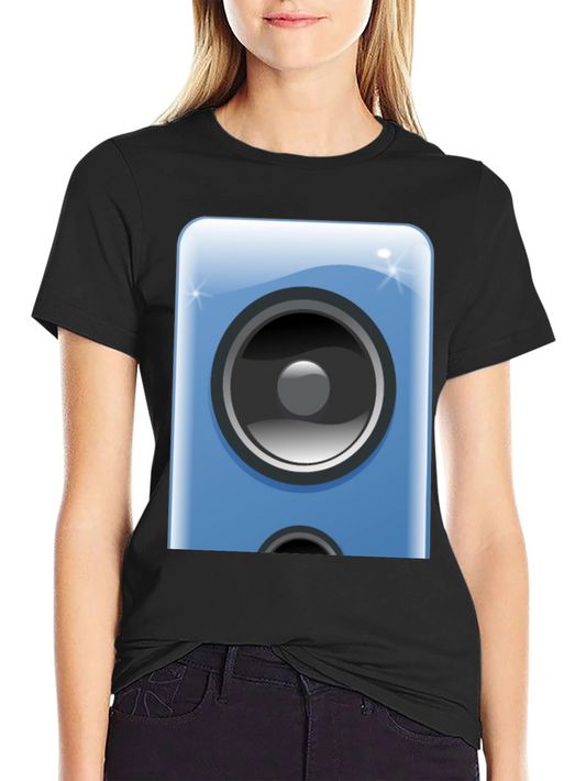Camiseta Negra con Diseño de Altavoz Azul