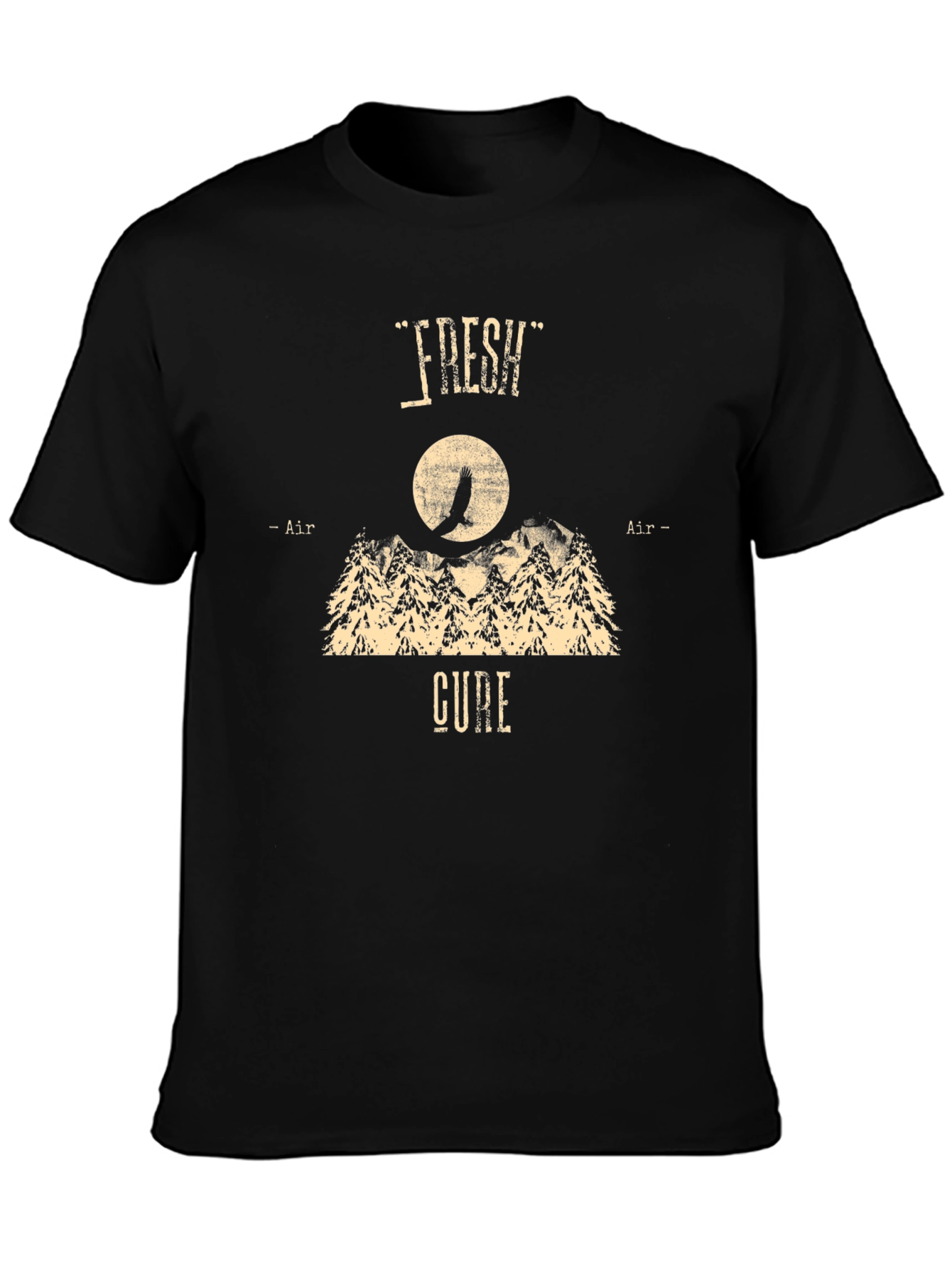 Camiseta Negra Fresh Air Cure Diseño Montaña