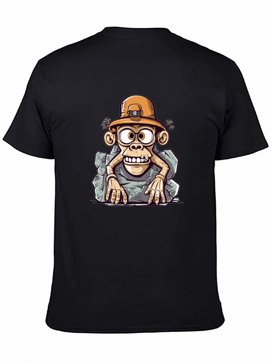 Camiseta Negra Estampada Mono Minero Divertido