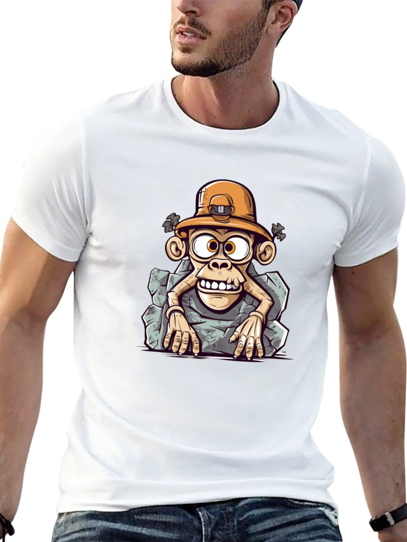 Camiseta Negra Estampada Mono Minero Divertido