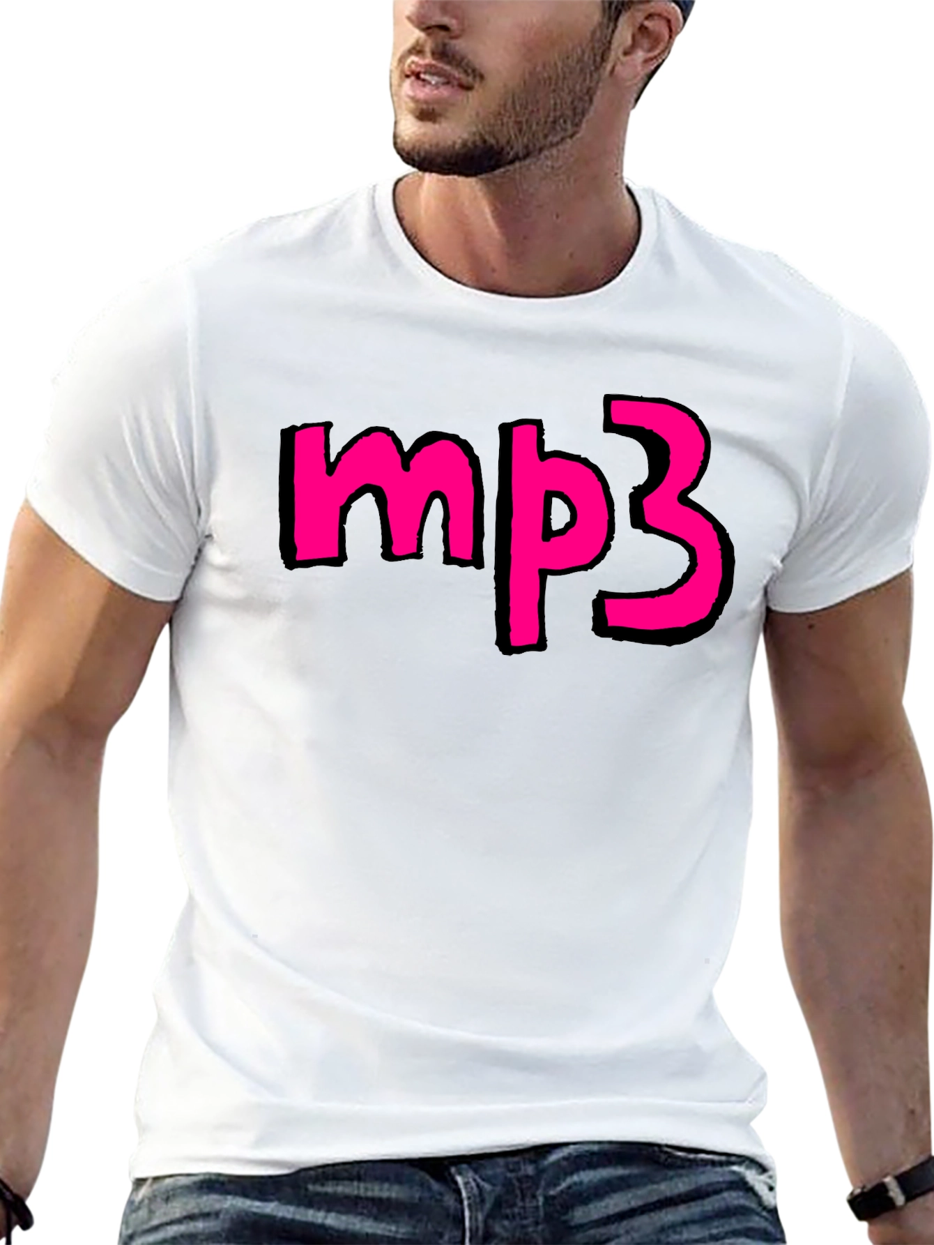 Camiseta Negra con Diseño mp3 Rosa