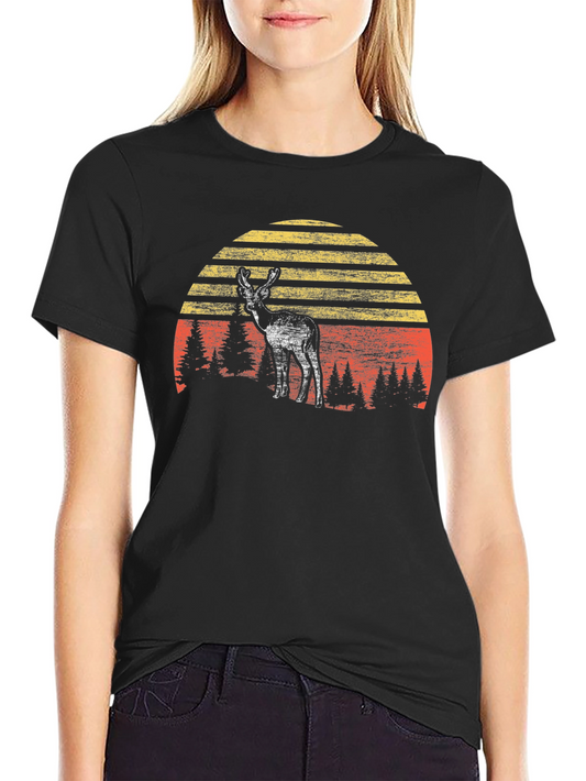 Camiseta Hombre Ciervo Atardecer Vintage