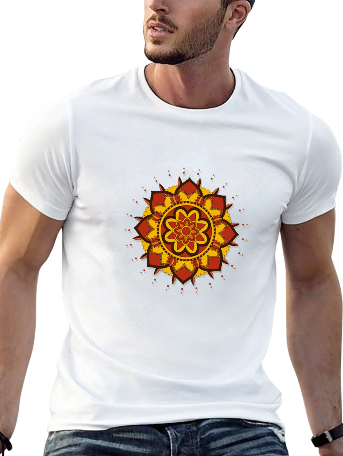 Camiseta Negra con Mandala Floral
