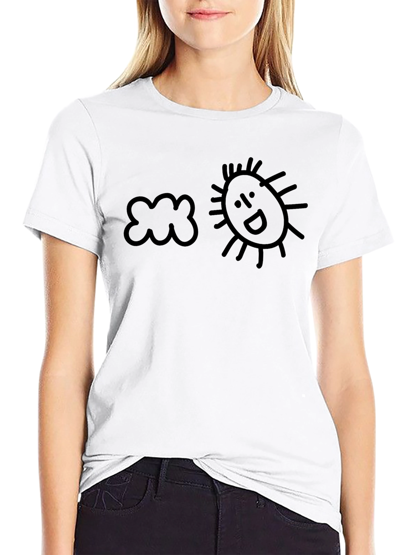 Camiseta Negra Sol y Nube Estilo Doodle