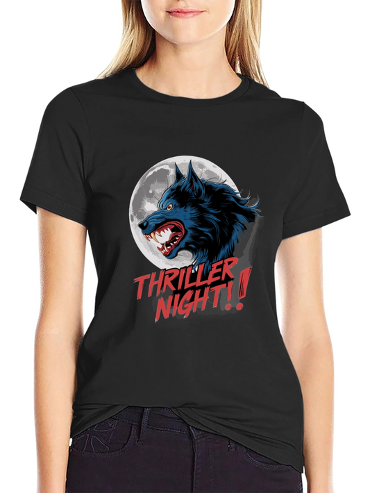 Camiseta Negra Hombre Thriller Night Lobo Aullando
