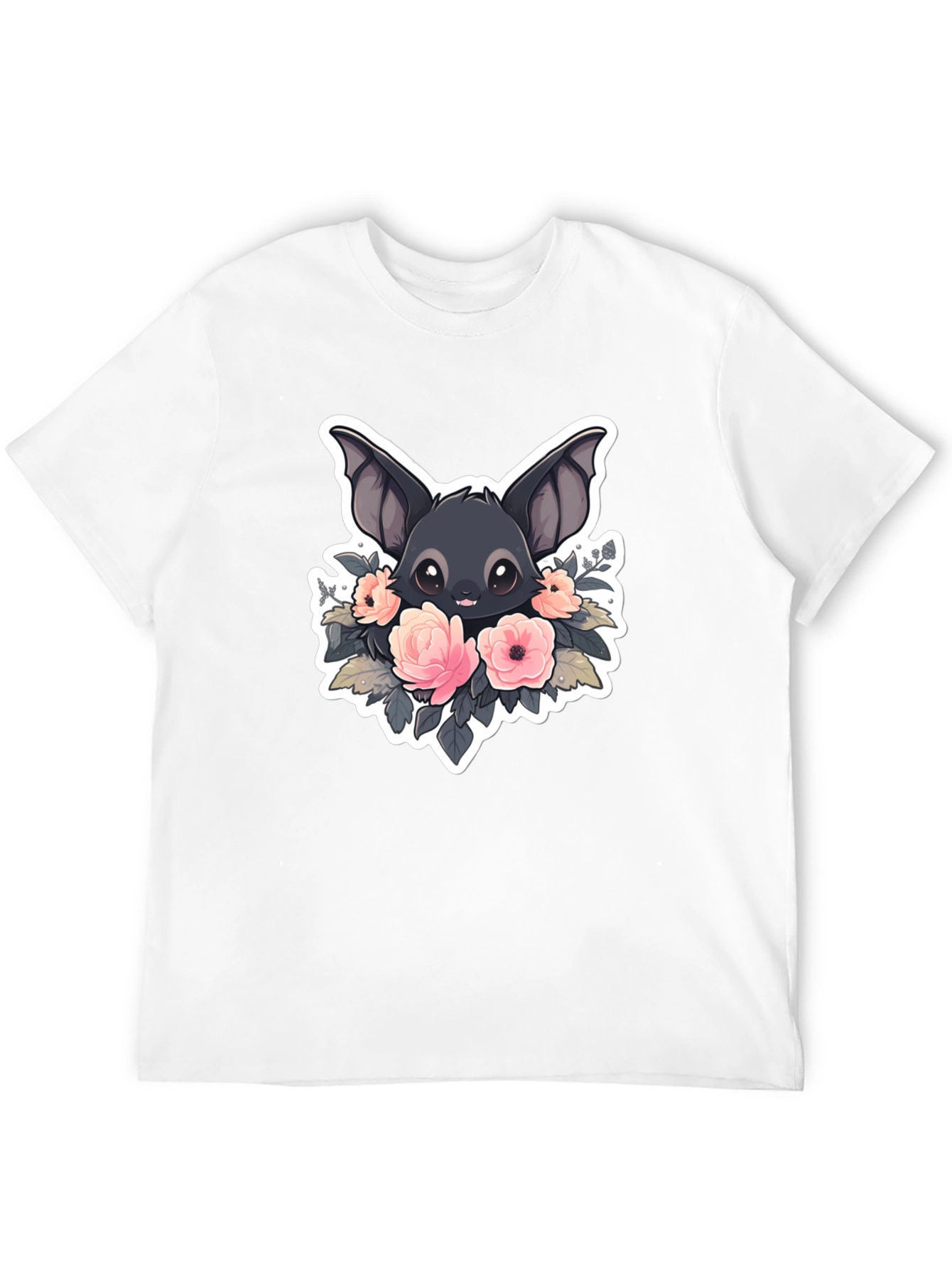 Camiseta Negra con Diseño de Murciélago Floral