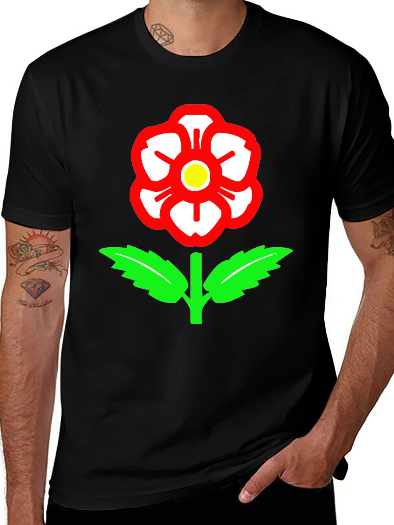 Camiseta Negra con Rosa de Lancashire
