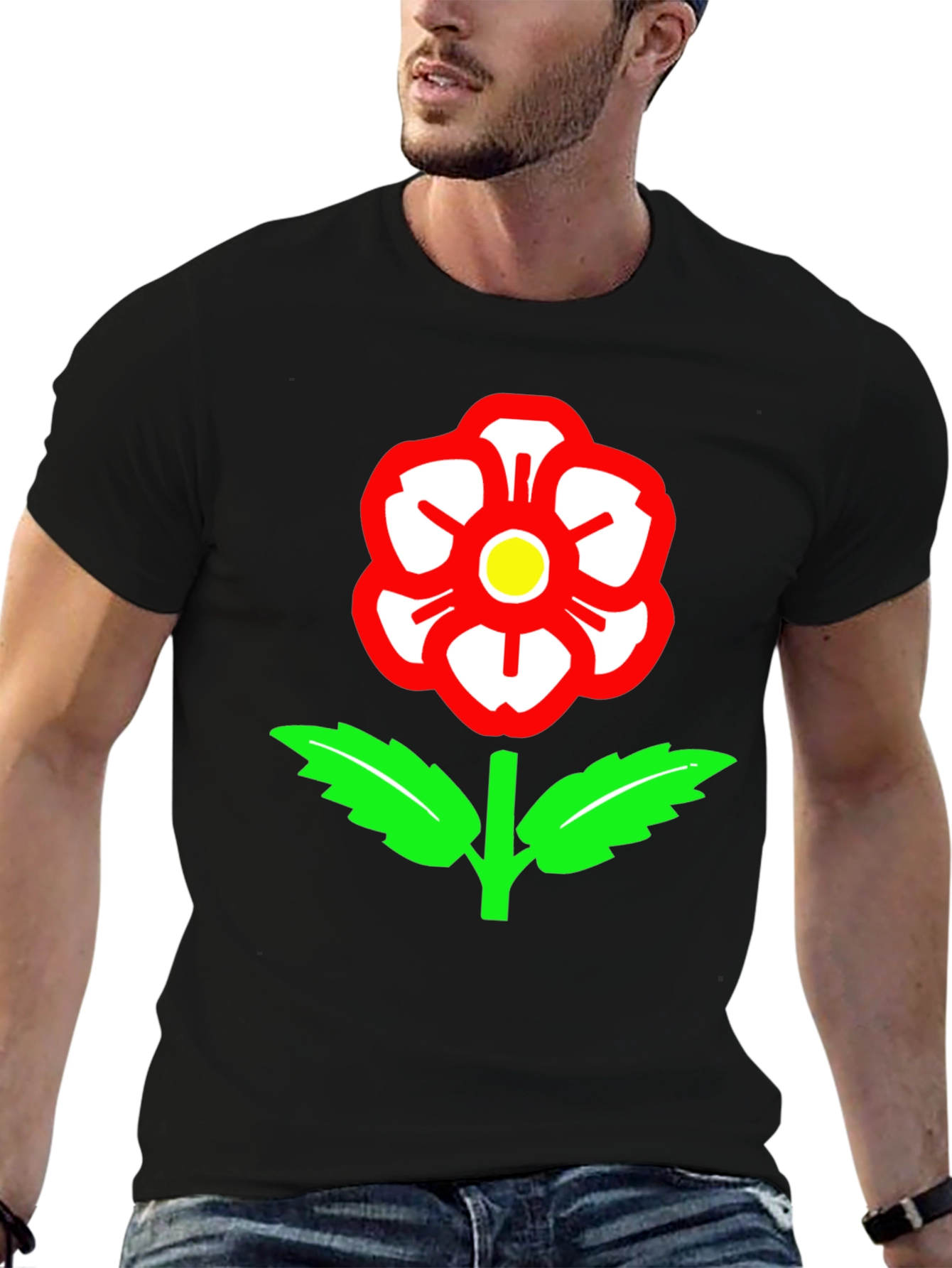 Camiseta Negra con Rosa de Lancashire