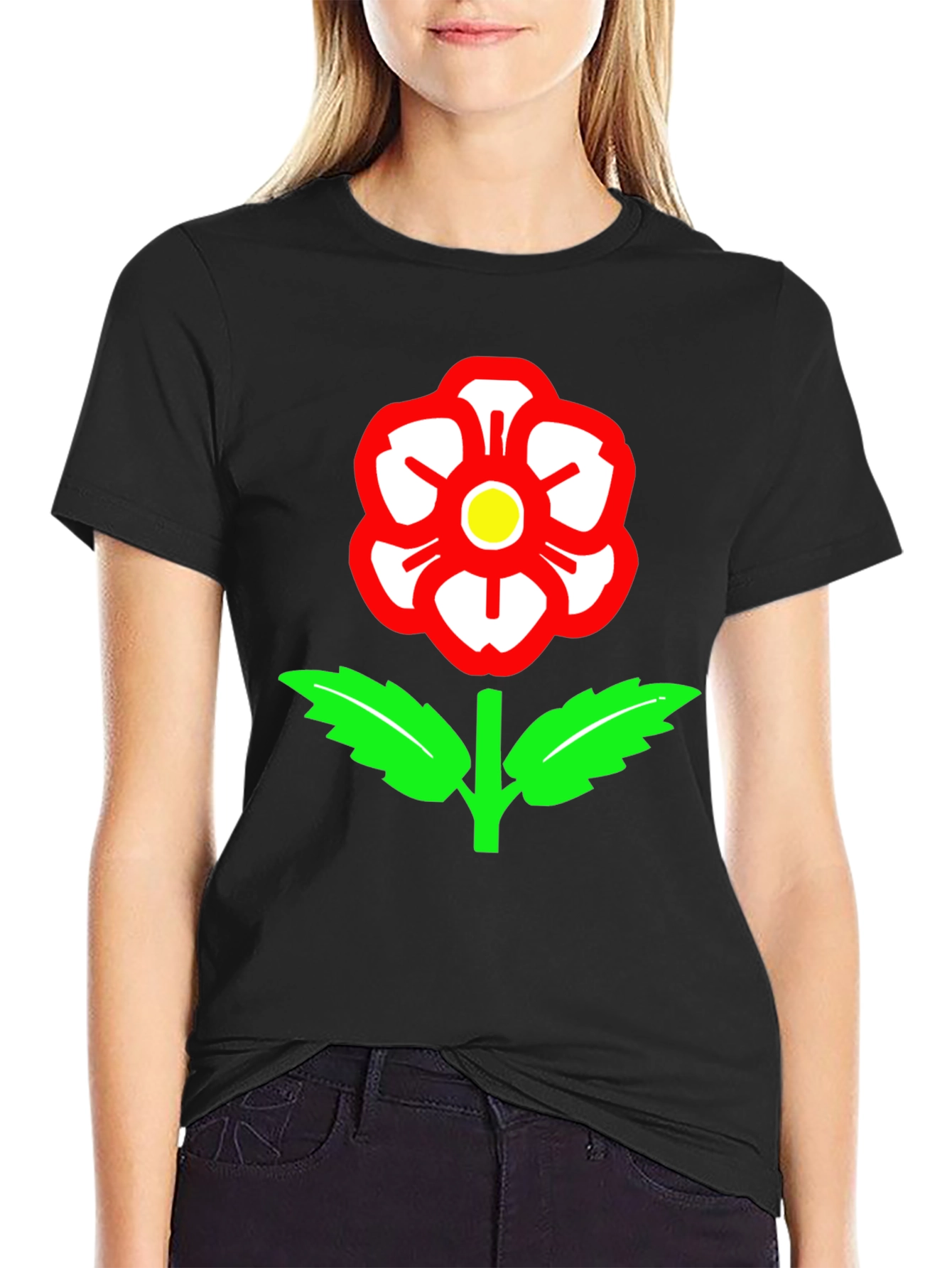Camiseta Negra con Rosa de Lancashire