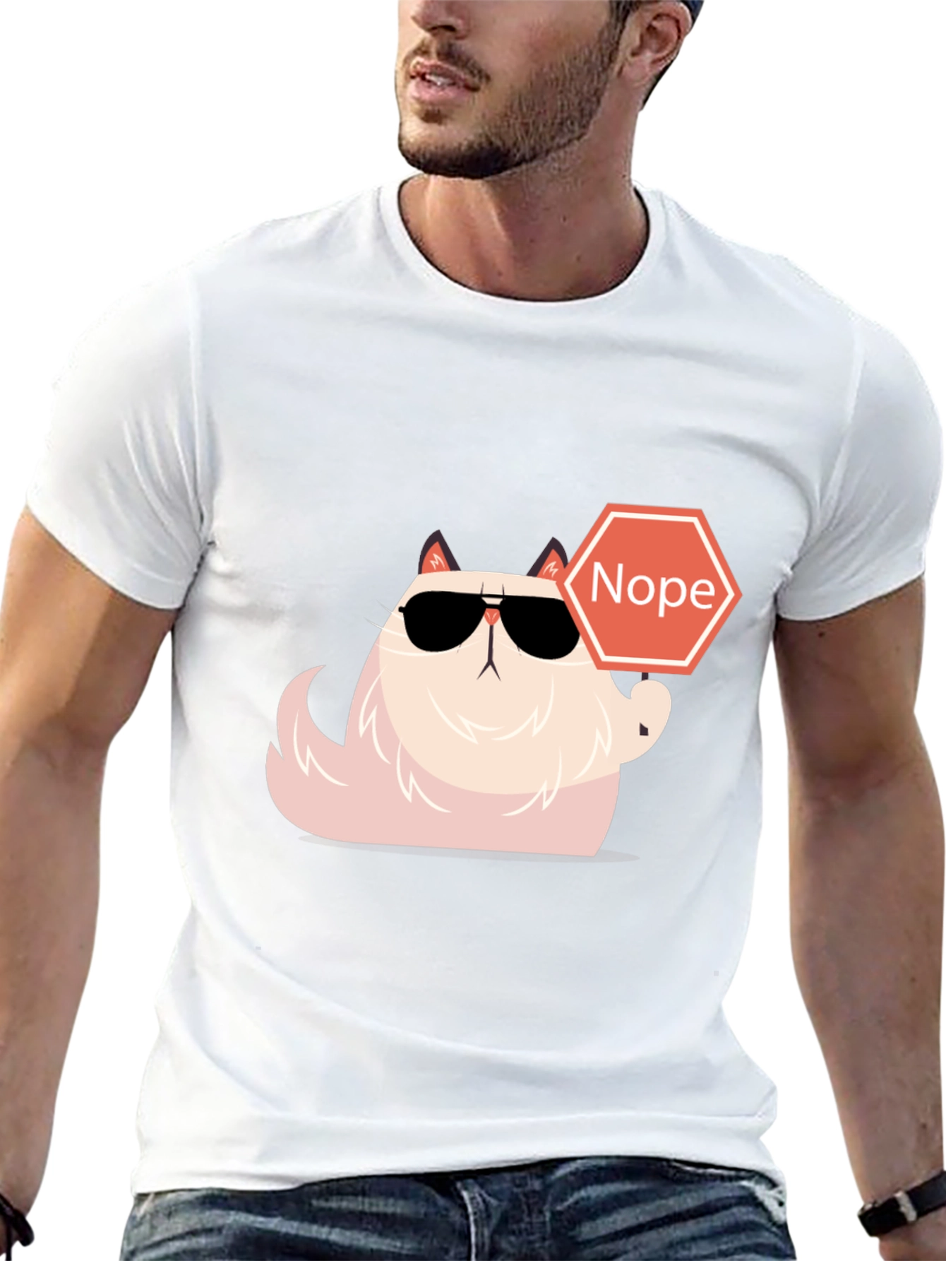 Camiseta Negra con Gato Nope - Estilo Divertido