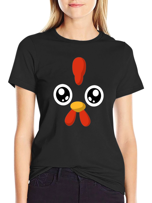 Camiseta Negra con Diseño de Pollo Kawaii