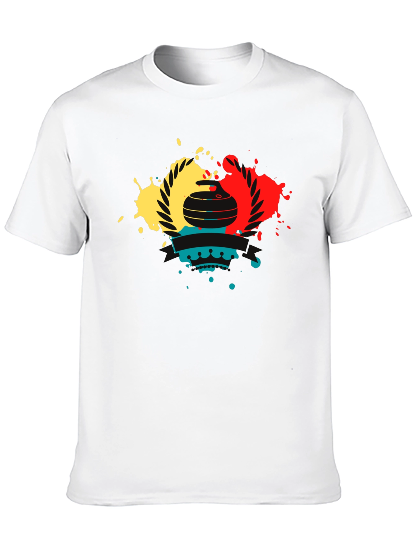 Camiseta Negra con Diseño de Curling Abstracto