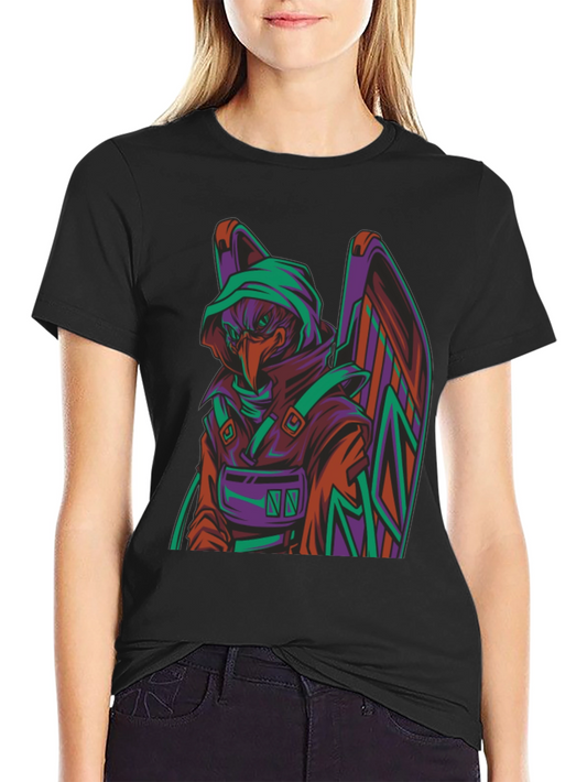 Camiseta Negra con Diseño de Cuervo Cibernético