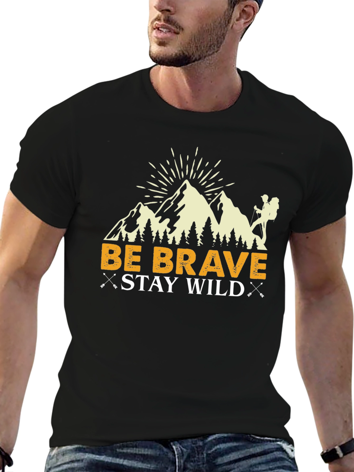 Camiseta Negra Be Brave Stay Wild para Aventureros