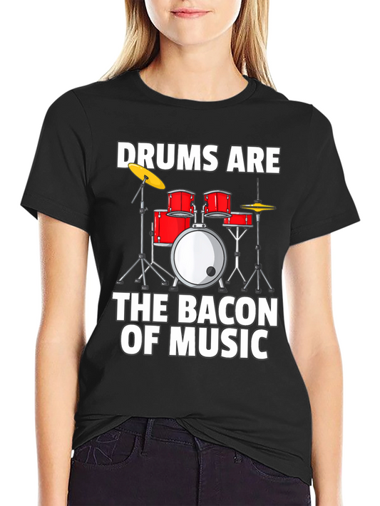Camiseta Negra Drums Are The Bacon Of Music