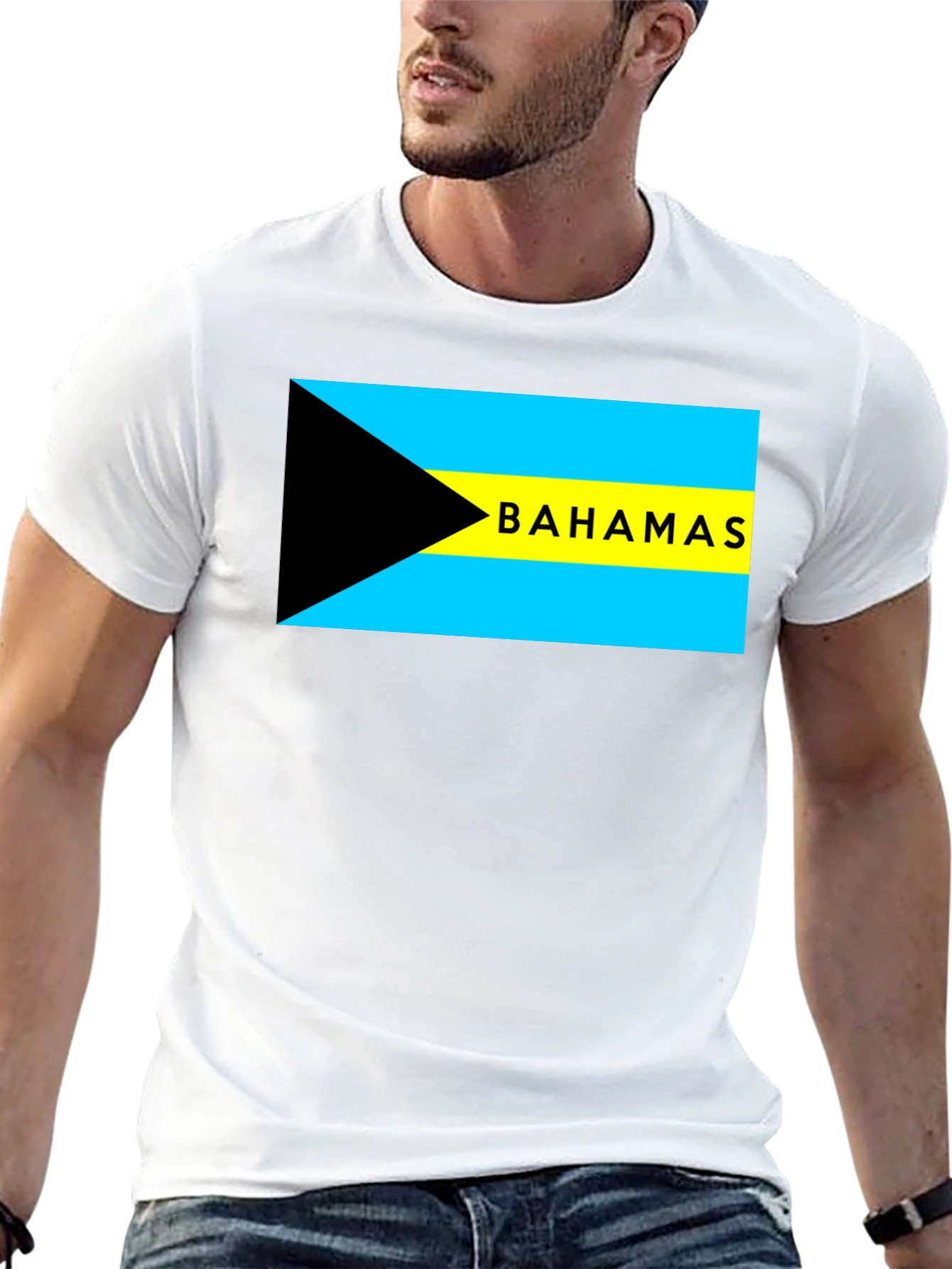 Camiseta Negra con Bandera de Bahamas