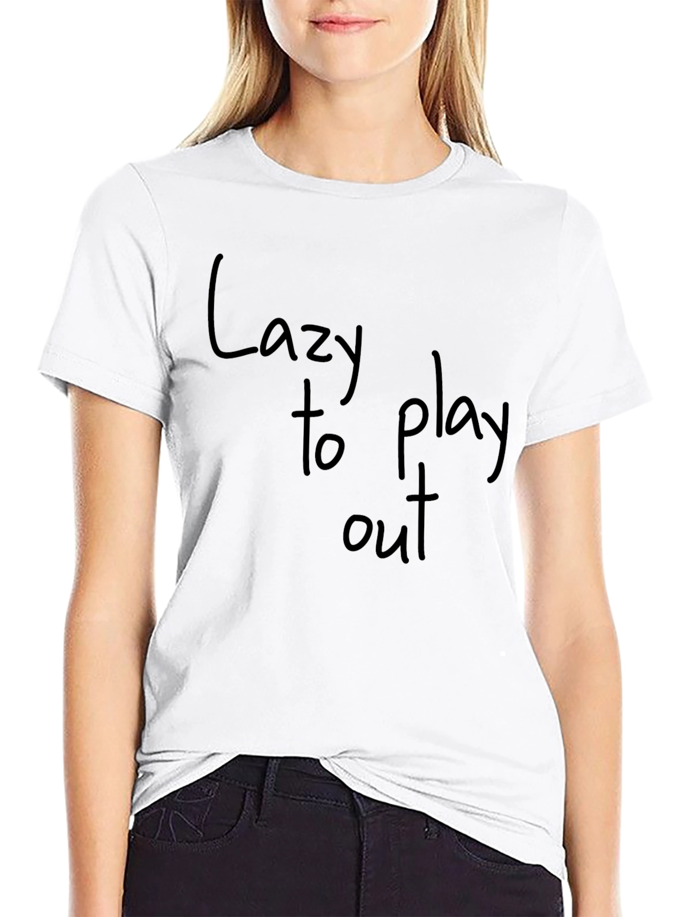 Camiseta Negra con Estampado Lazy to Play Out