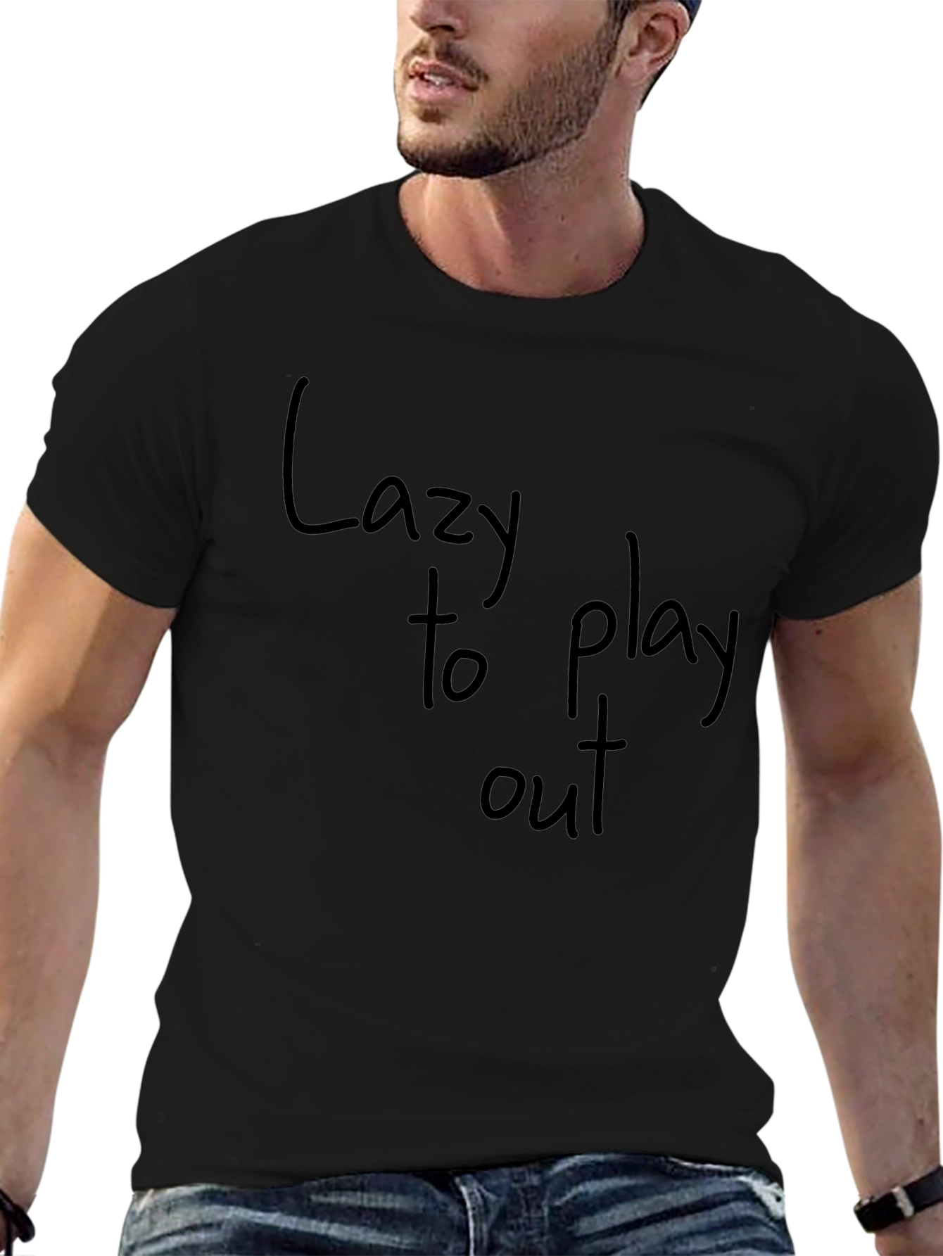 Camiseta Negra con Estampado Lazy to Play Out