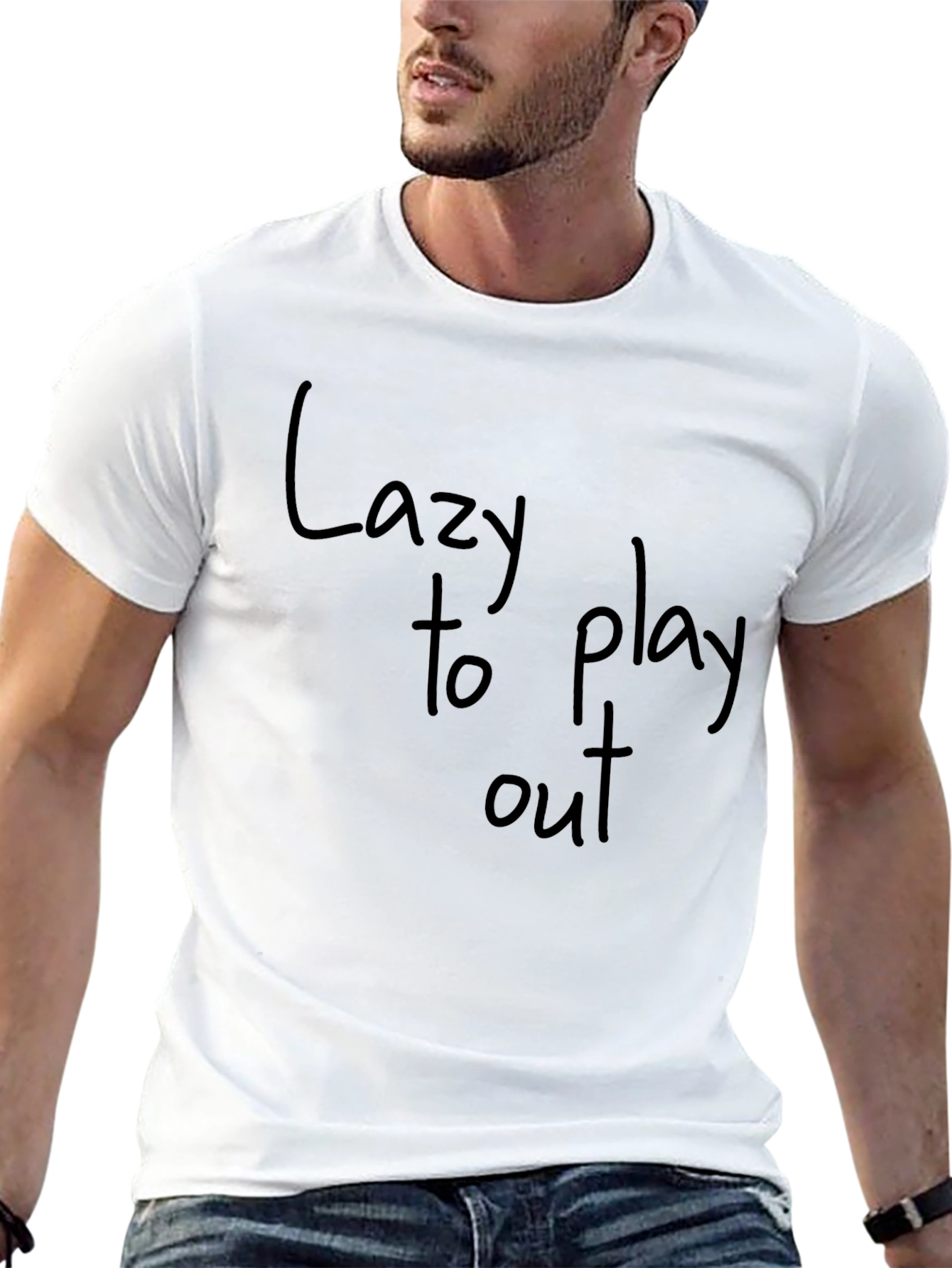 Camiseta Negra con Estampado Lazy to Play Out