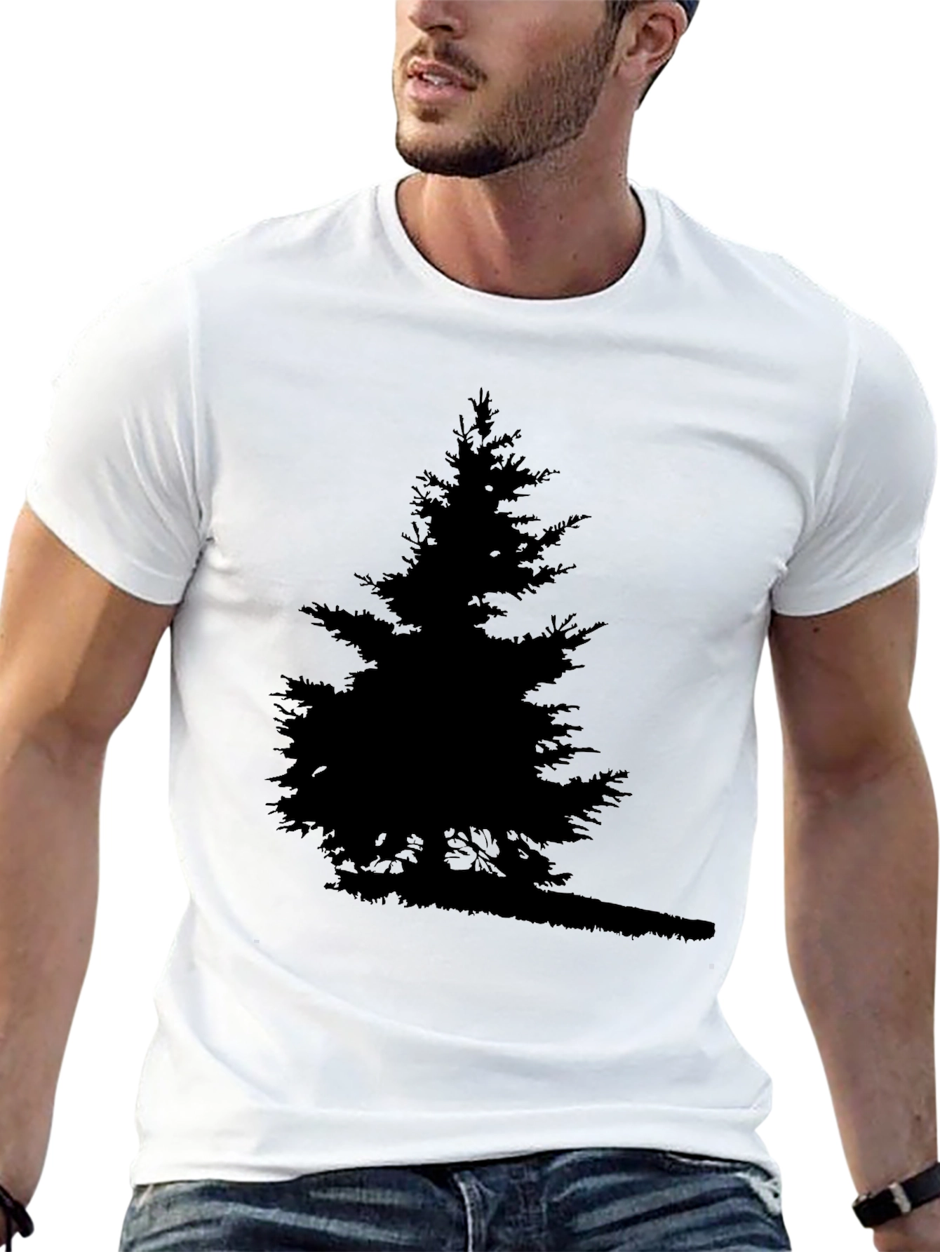 Camiseta Negra Árbol Silueta para Hombre