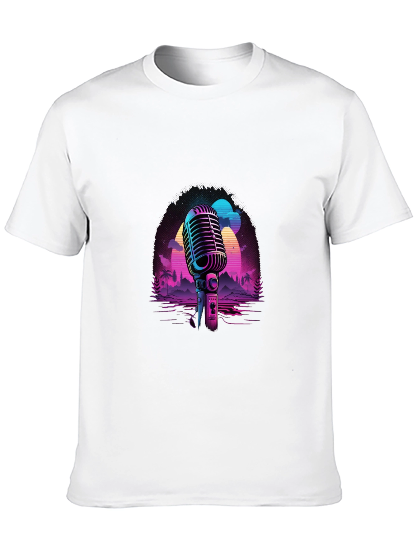 Camiseta Negra con Diseño Retro de Micrófono