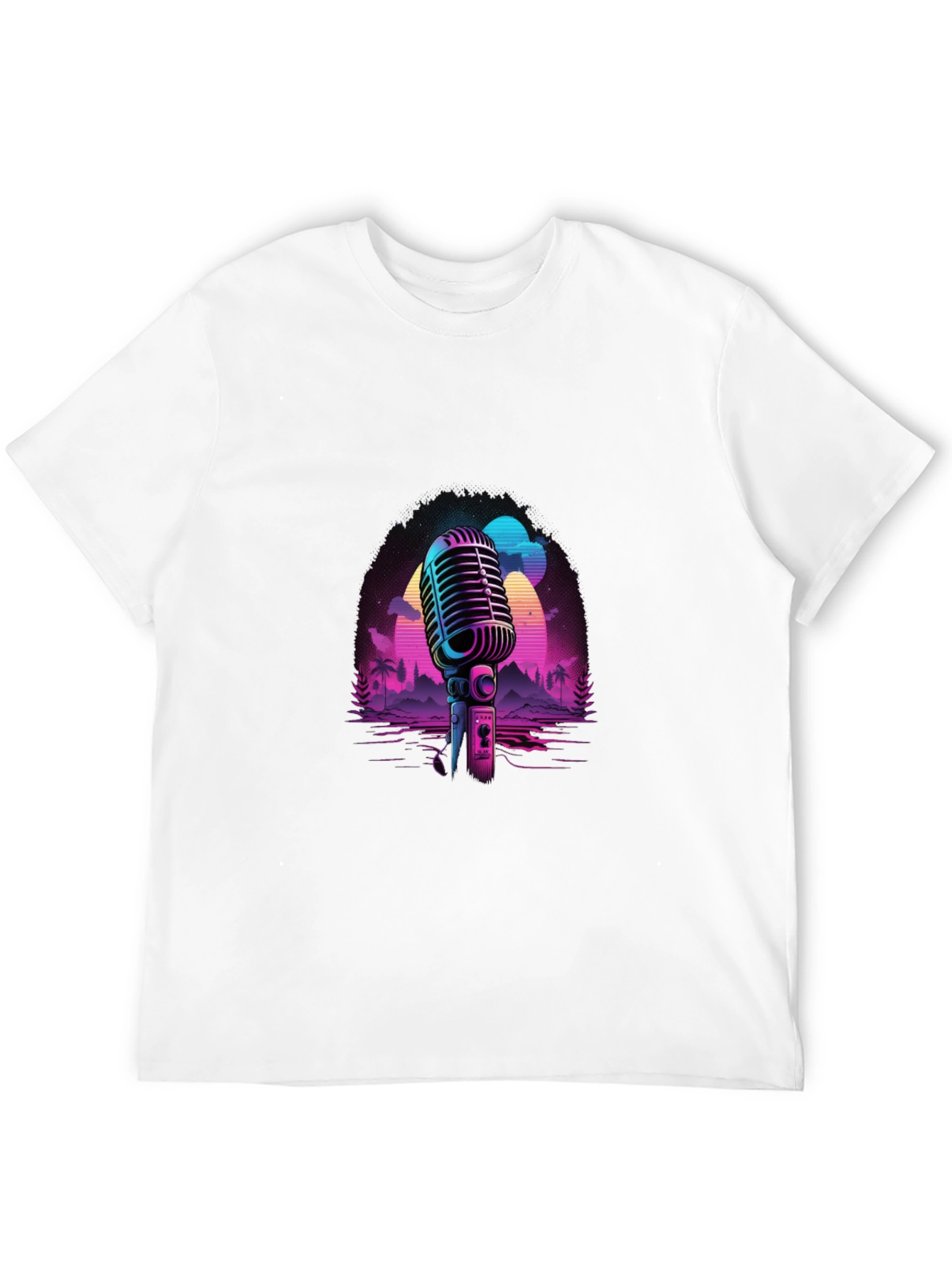 Camiseta Negra con Diseño Retro de Micrófono