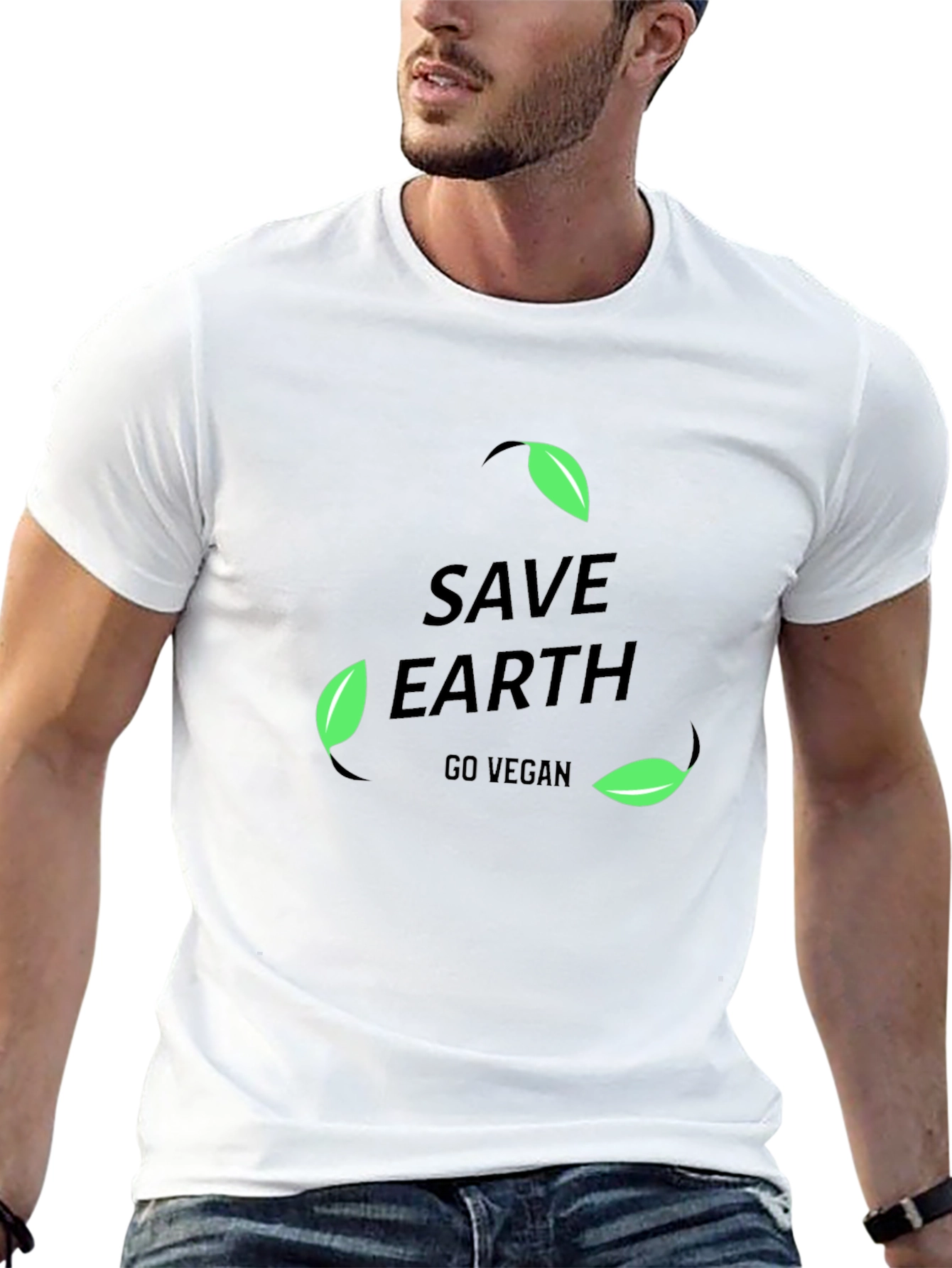 Camiseta Negra Save Earth Go Vegan para Hombre