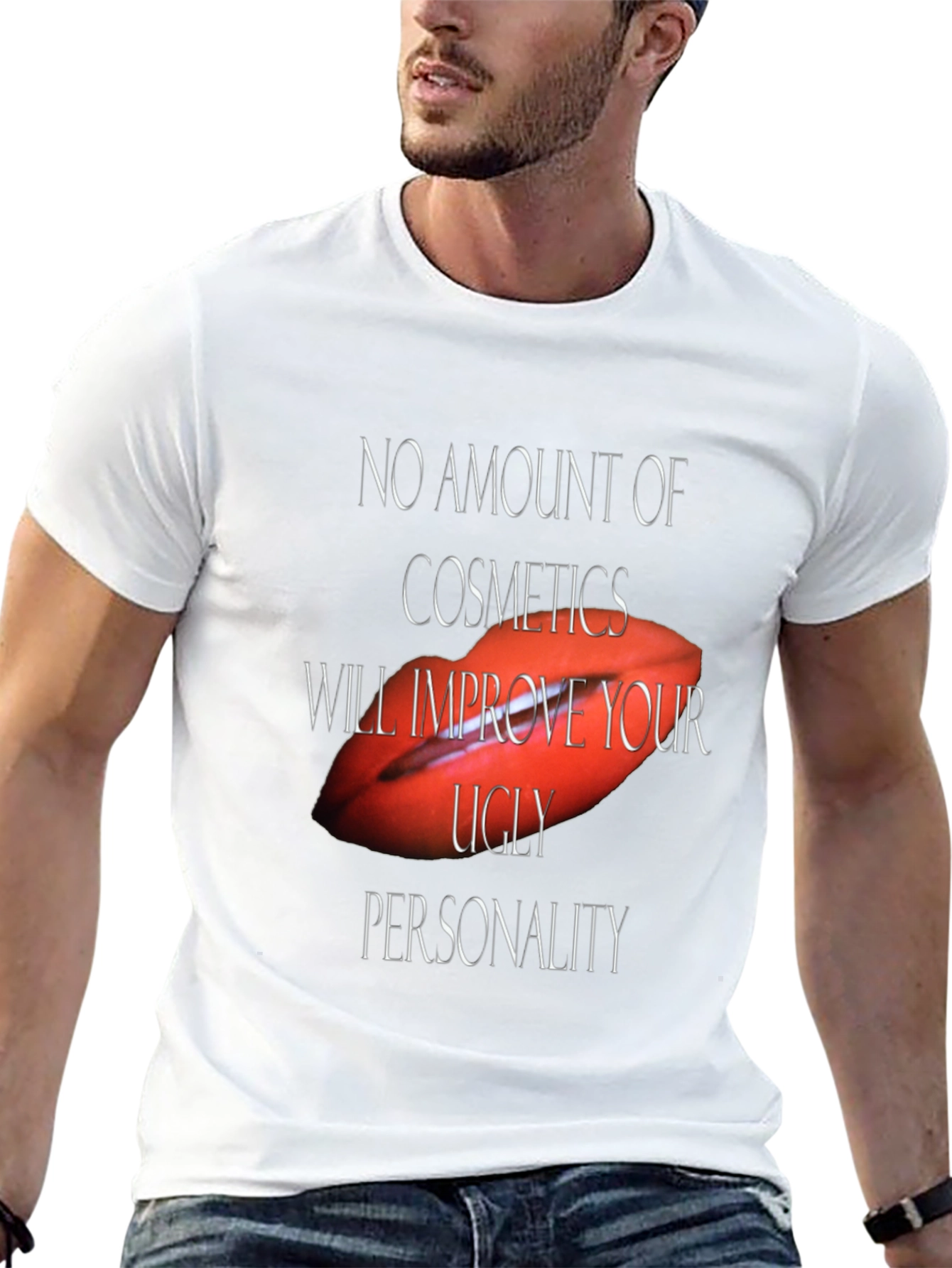Camiseta Negra con Diseño Labios Rojos y Frase