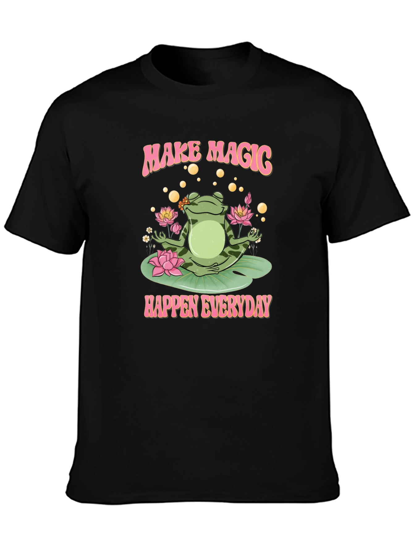 Camiseta Negra: Rana Mágica y Loto