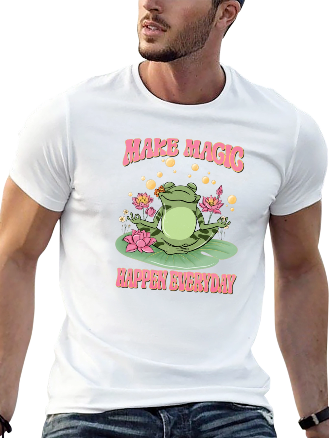 Camiseta Negra: Rana Mágica y Loto