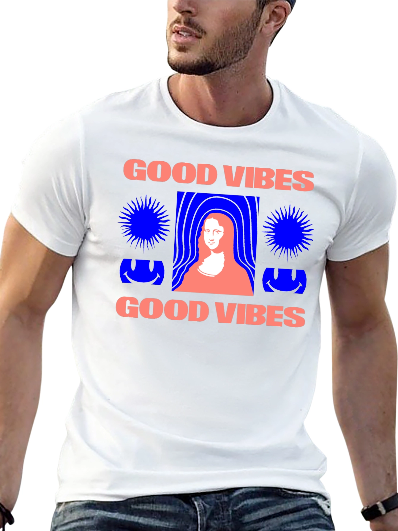 Camiseta Negra Good Vibes con Diseño Mona Lisa